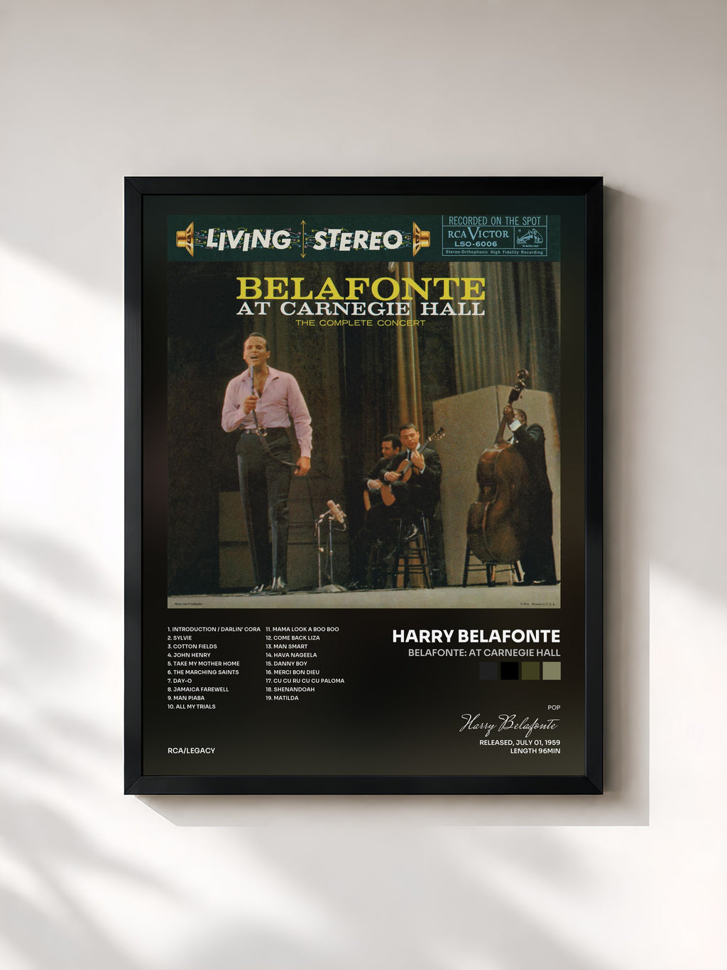 #noir Tableau de l'album Belafonte: At Carnegie Hall de Harry Belafonte, cadre noir, imprimé et encadré en France