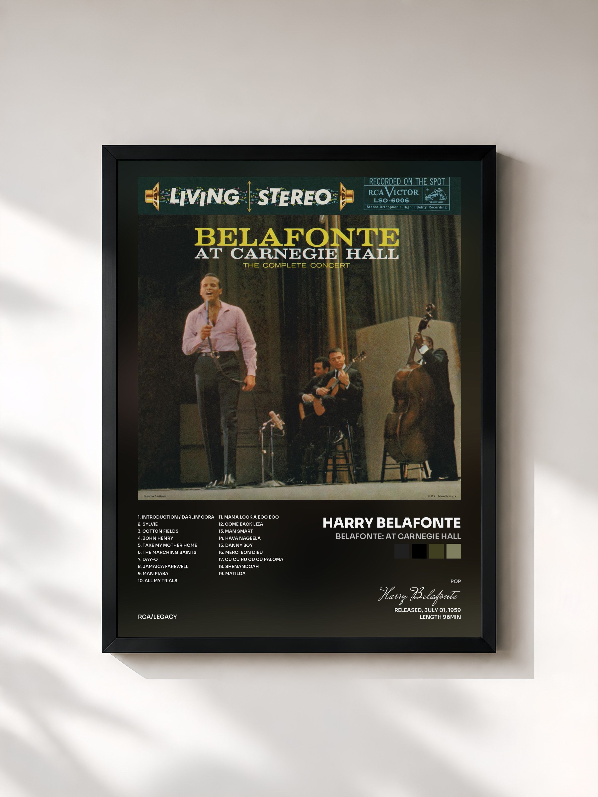#noir Tableau de l'album Belafonte: At Carnegie Hall de Harry Belafonte, cadre noir, imprimé et encadré en France