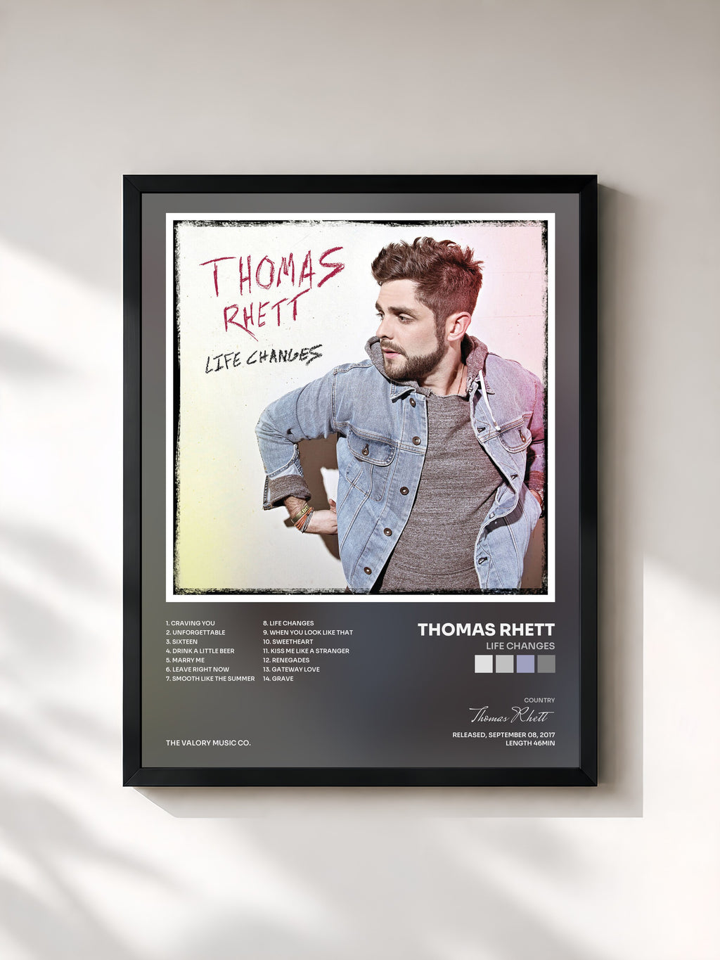 #noir Tableau de l'album Life Changes de Thomas Rhett, cadre noir, imprimé et encadré en France