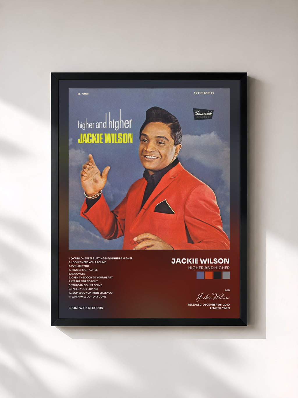 #noir Tableau de l'album Higher And Higher de Jackie Wilson, cadre noir, imprimé et encadré en France