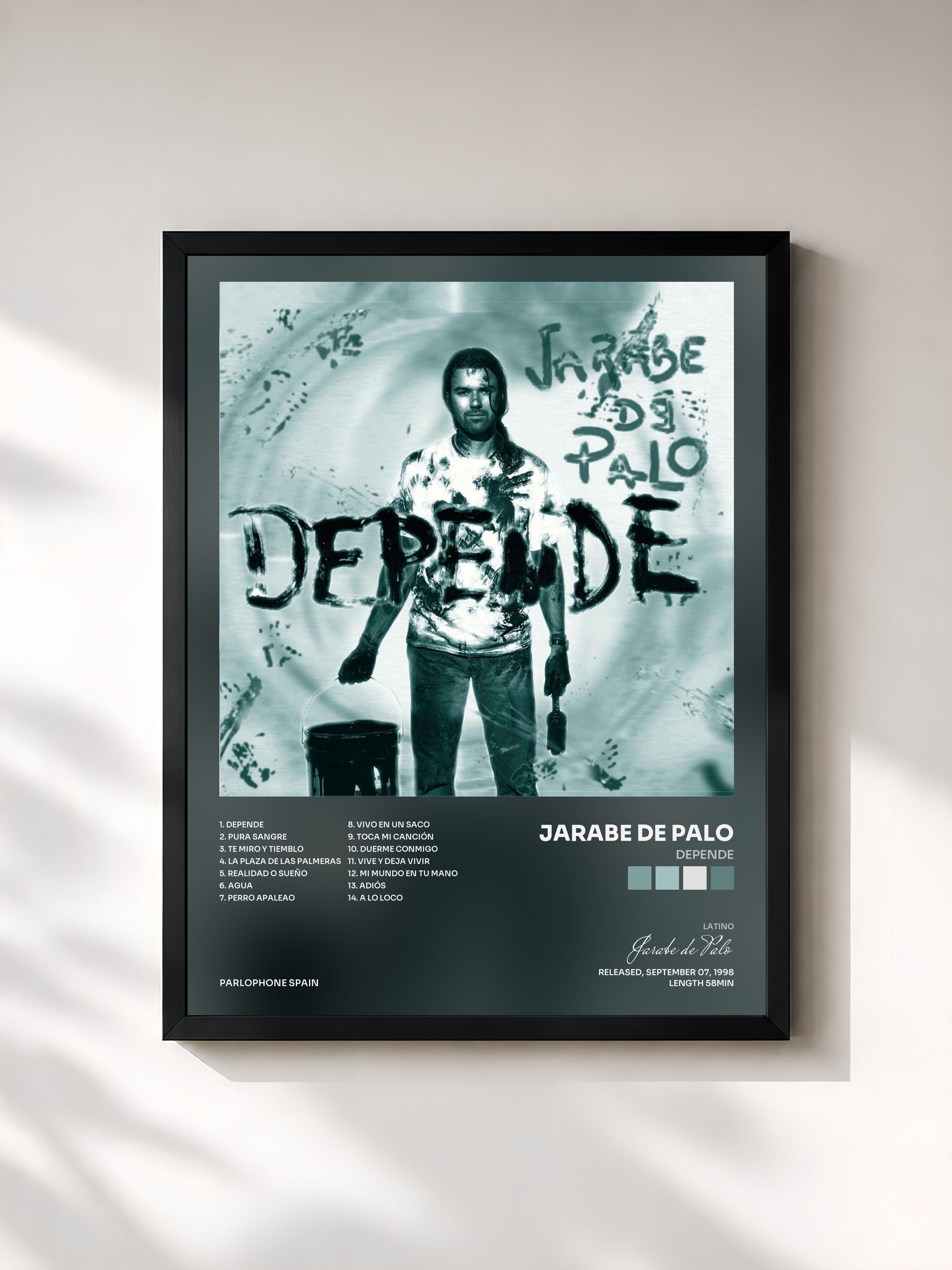 #noir Tableau de l'album Depende de Jarabe de Palo, cadre noir, imprimé et encadré en France