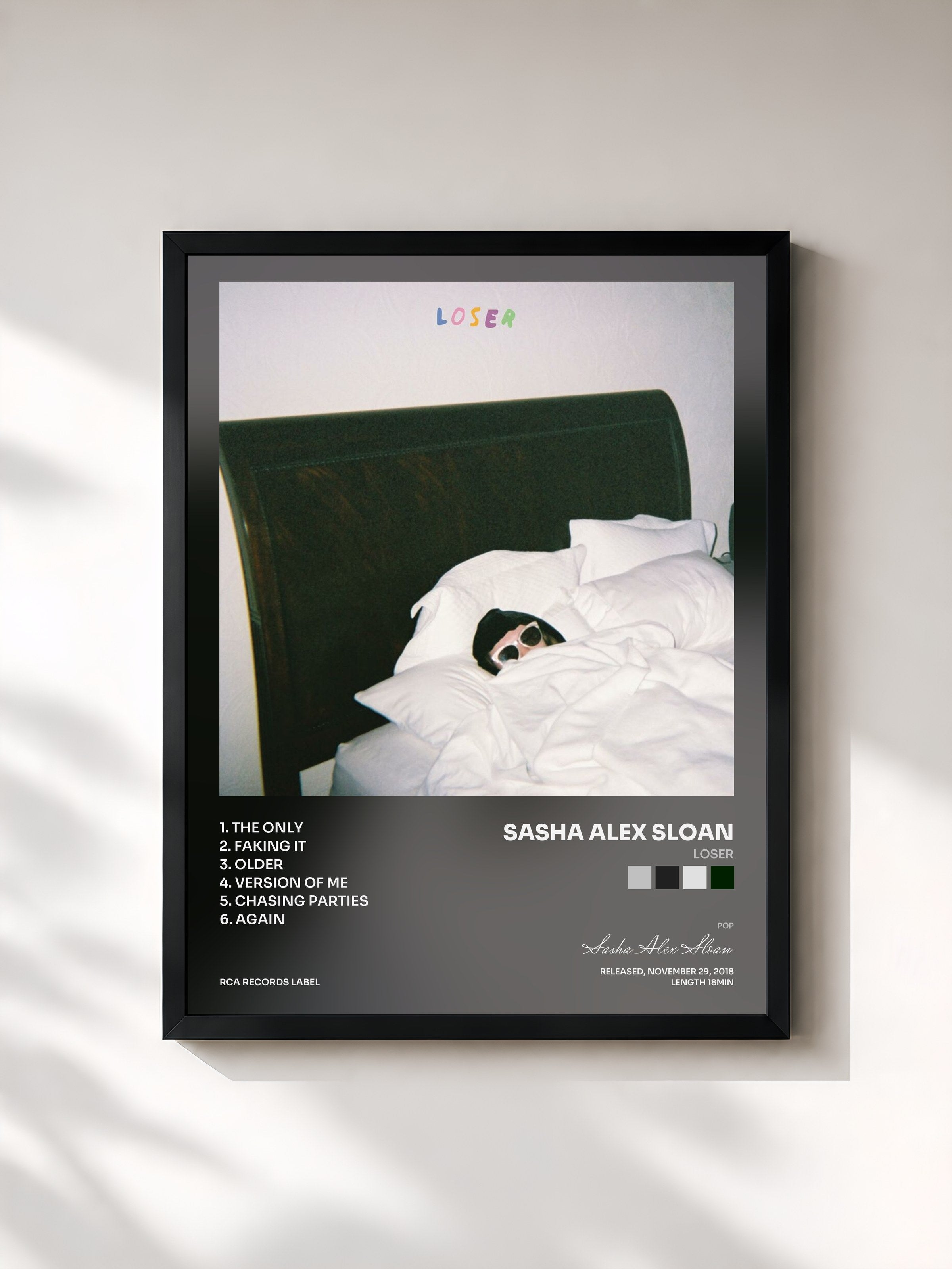 #noir Tableau de l'album Loser de Sasha Alex Sloan, cadre noir, imprimé et encadré en France
