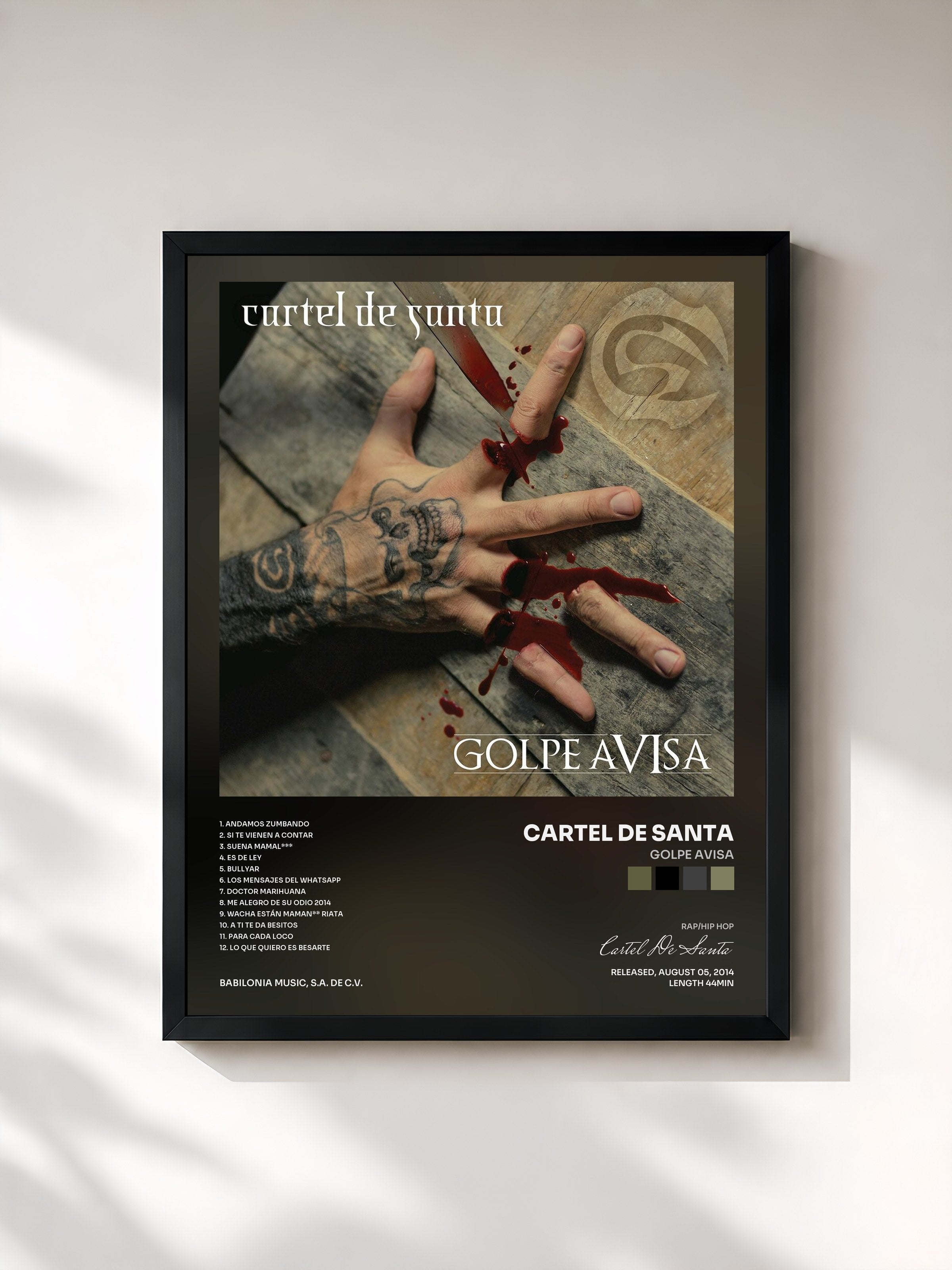 #noir Tableau de l'album Golpe Avisa de Cartel De Santa, cadre noir, imprimé et encadré en France