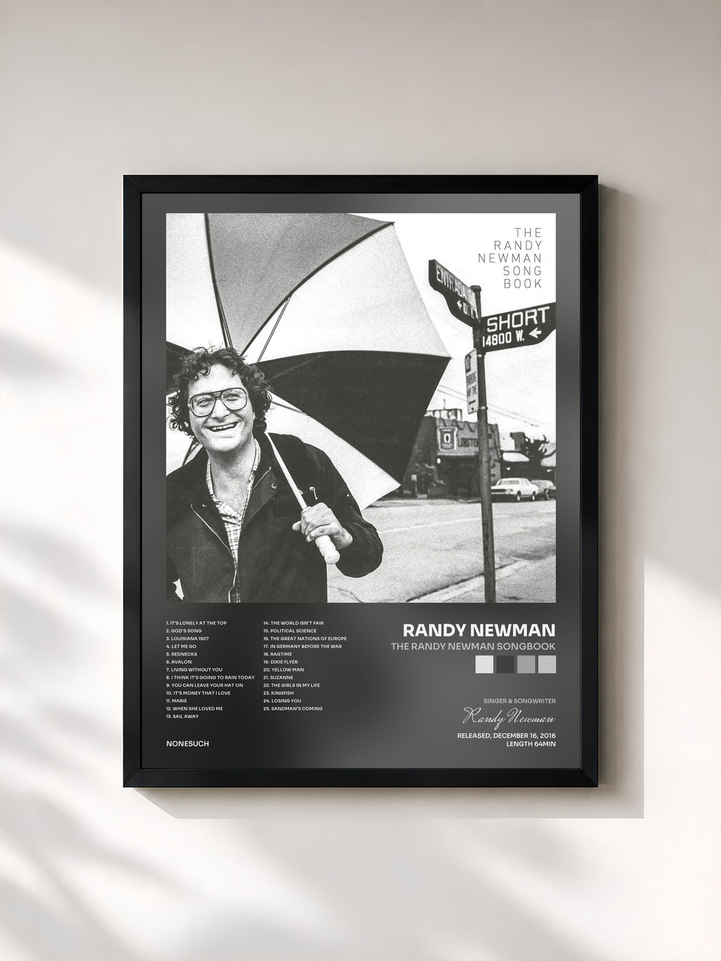 #noir Tableau de l'album The Randy Newman Songbook de Randy Newman, cadre noir, imprimé et encadré en France