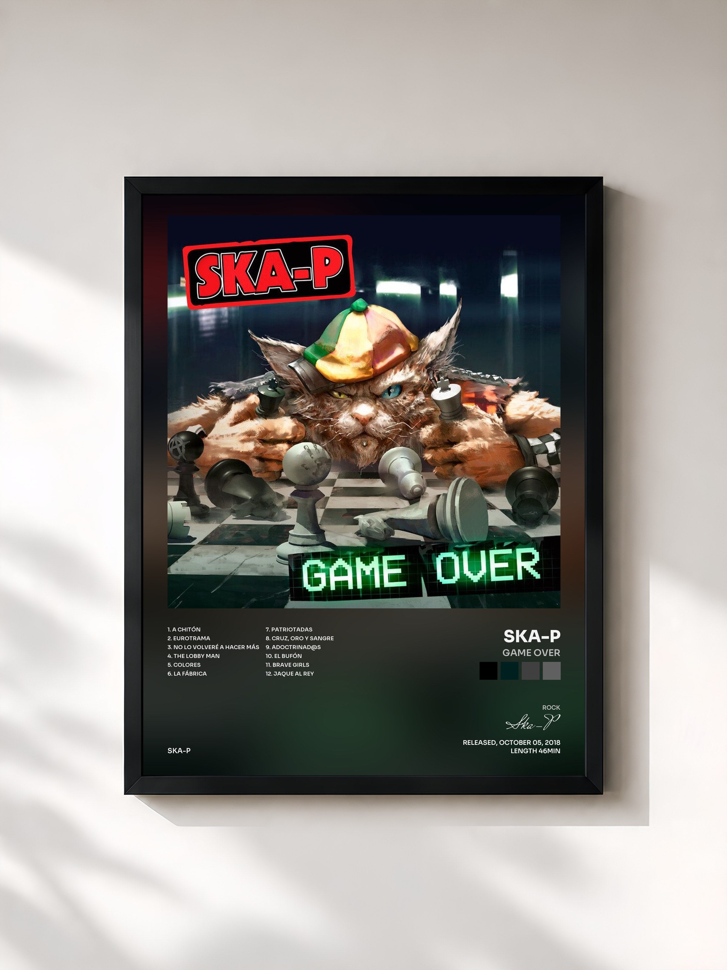 #noir Tableau de l'album Game Over de Ska-P, cadre noir, imprimé et encadré en France