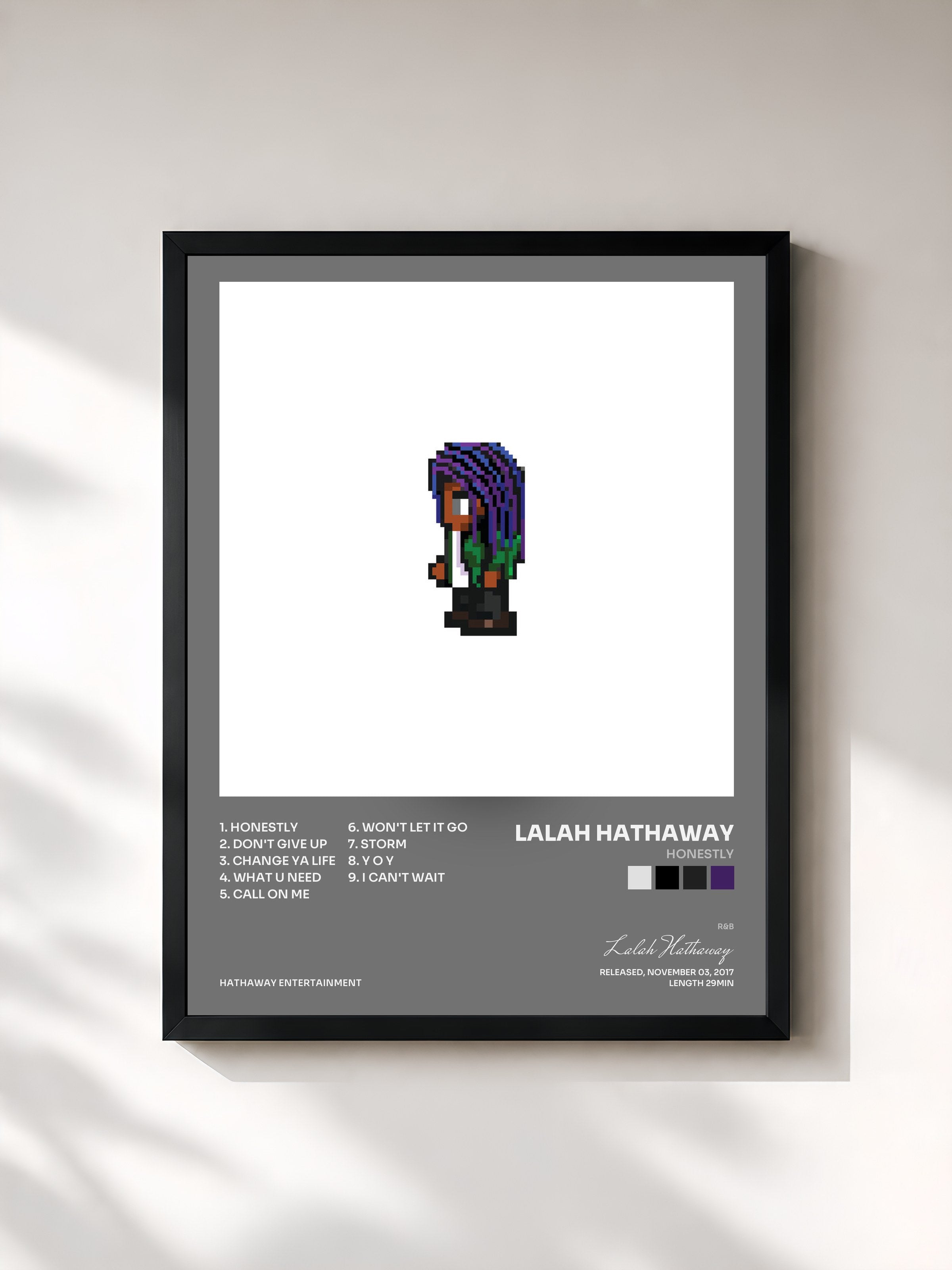 #noir Tableau de l'album honestly de Lalah Hathaway, cadre noir, imprimé et encadré en France