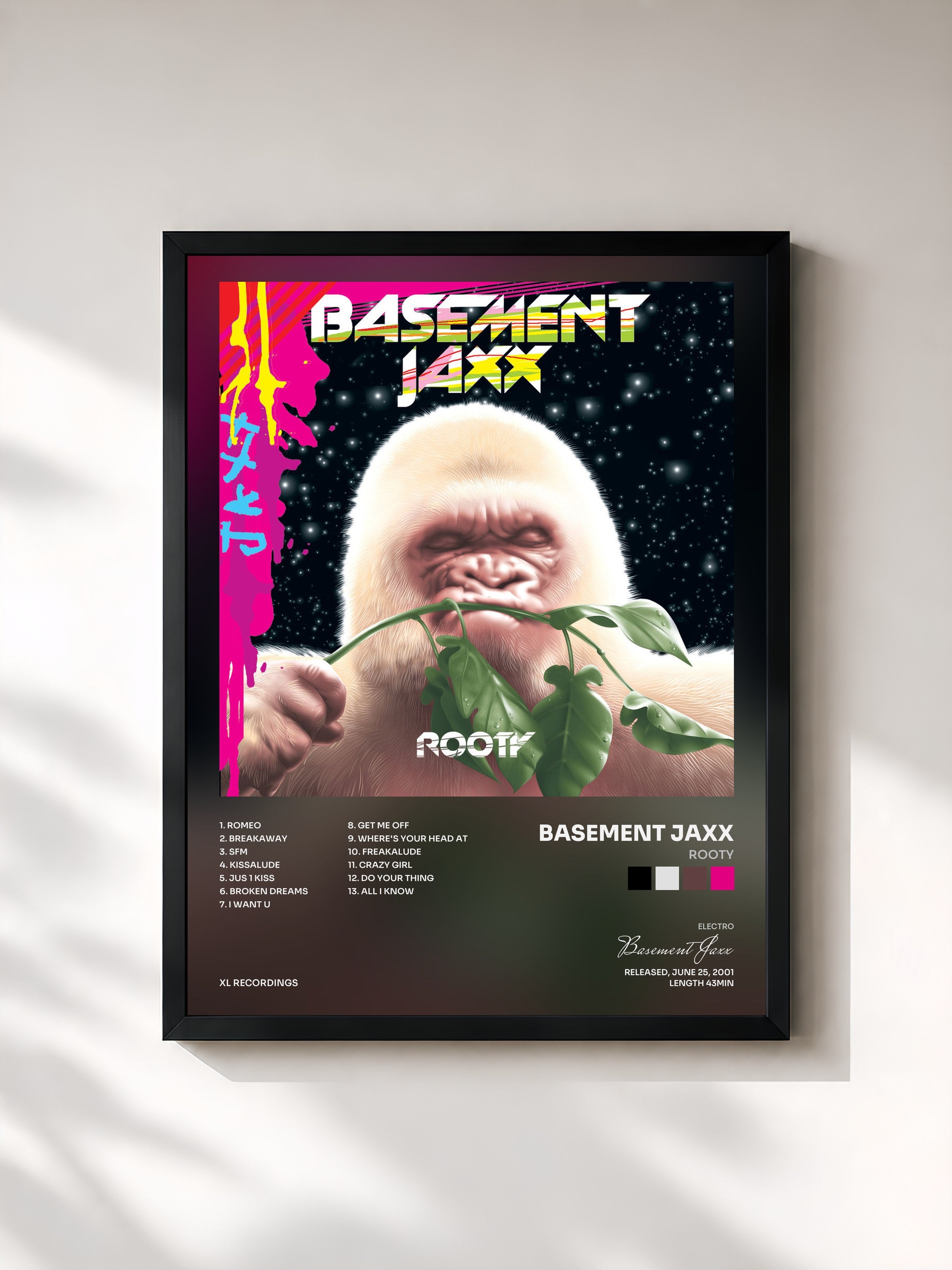 #noir Tableau de l'album Rooty de Basement Jaxx, cadre noir, imprimé et encadré en France