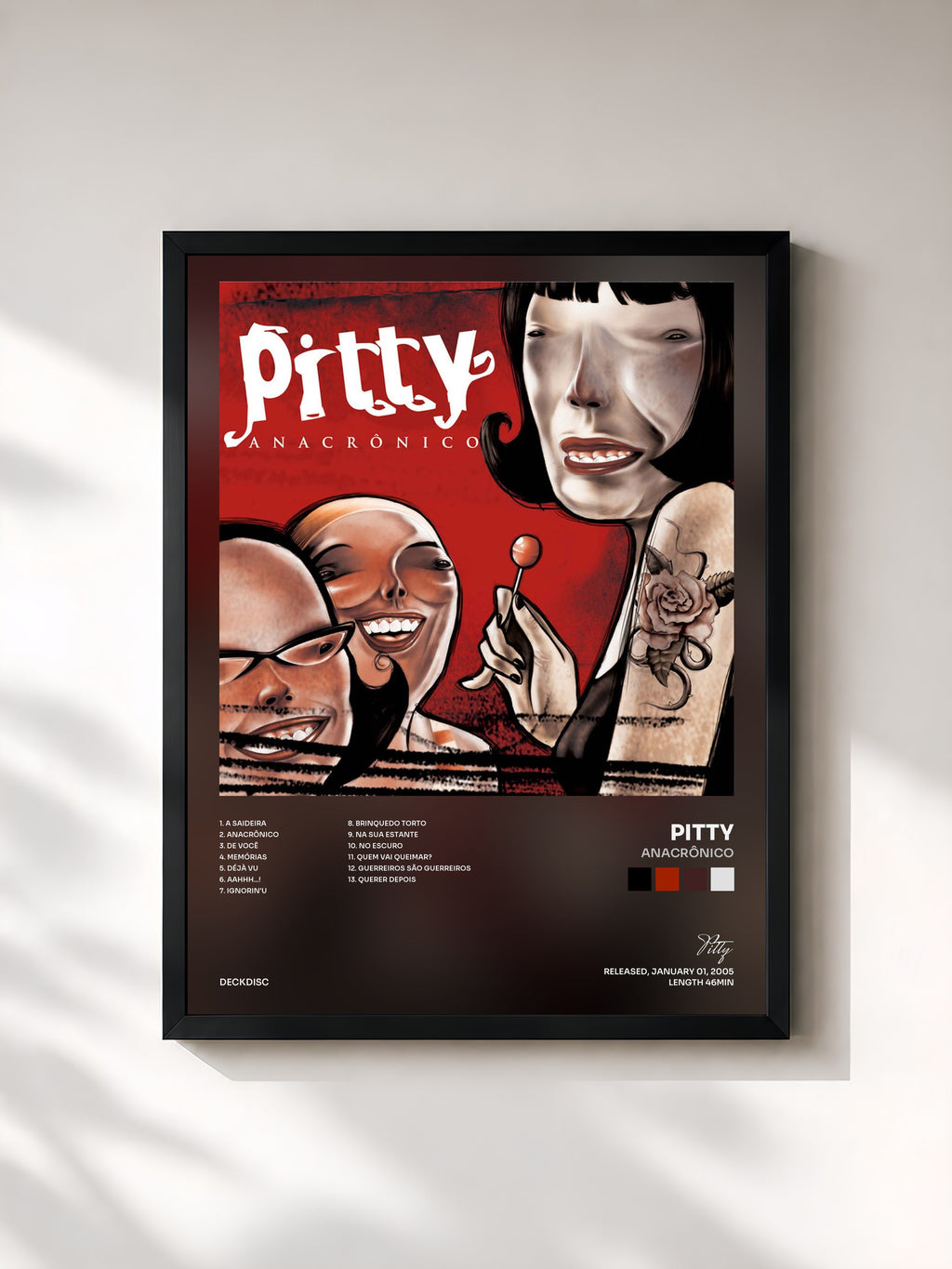 #noir Tableau de l'album Anacrônico de Pitty, cadre noir, imprimé et encadré en France