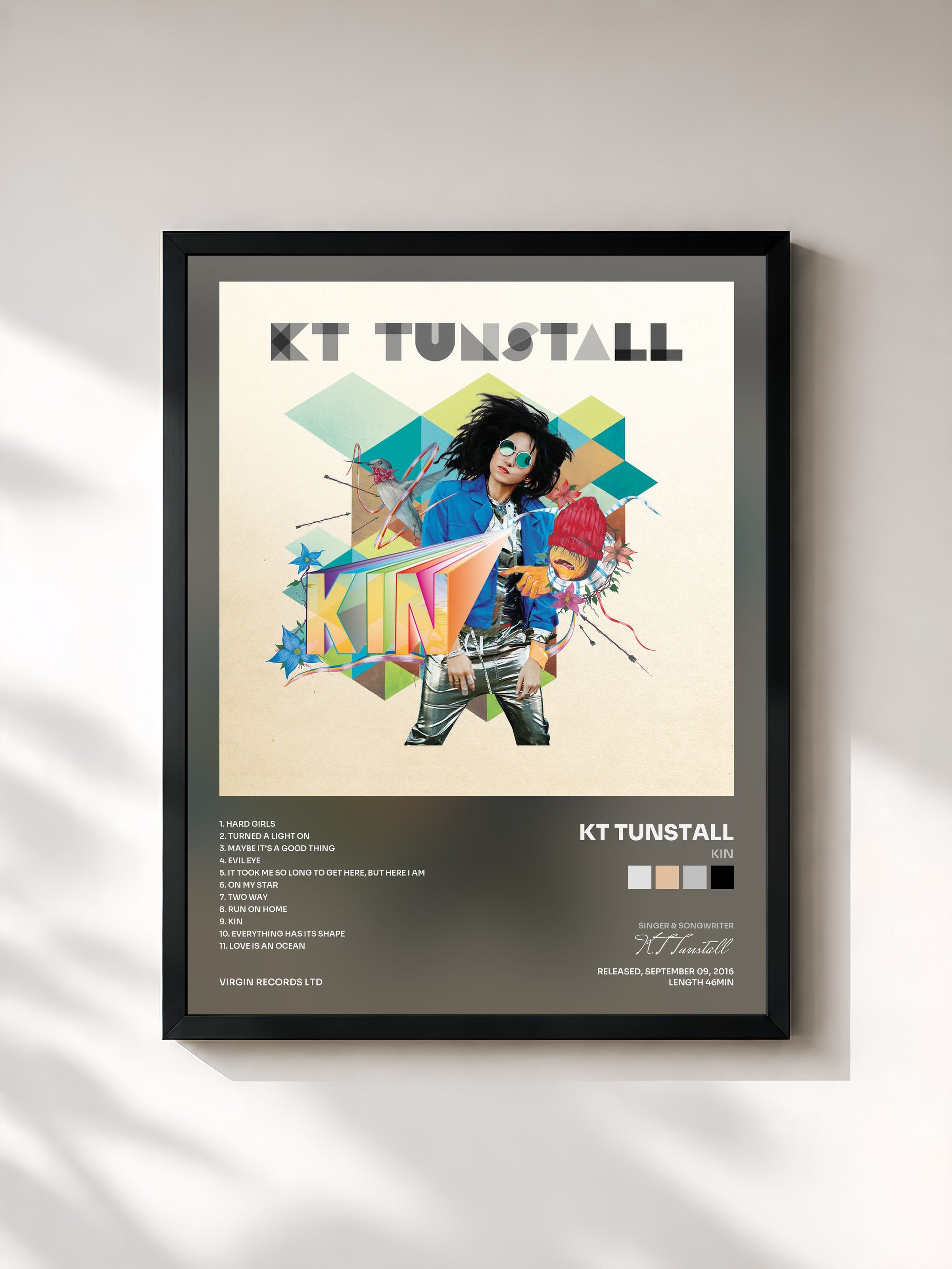 #noir Tableau de l'album KIN de KT Tunstall, cadre noir, imprimé et encadré en France