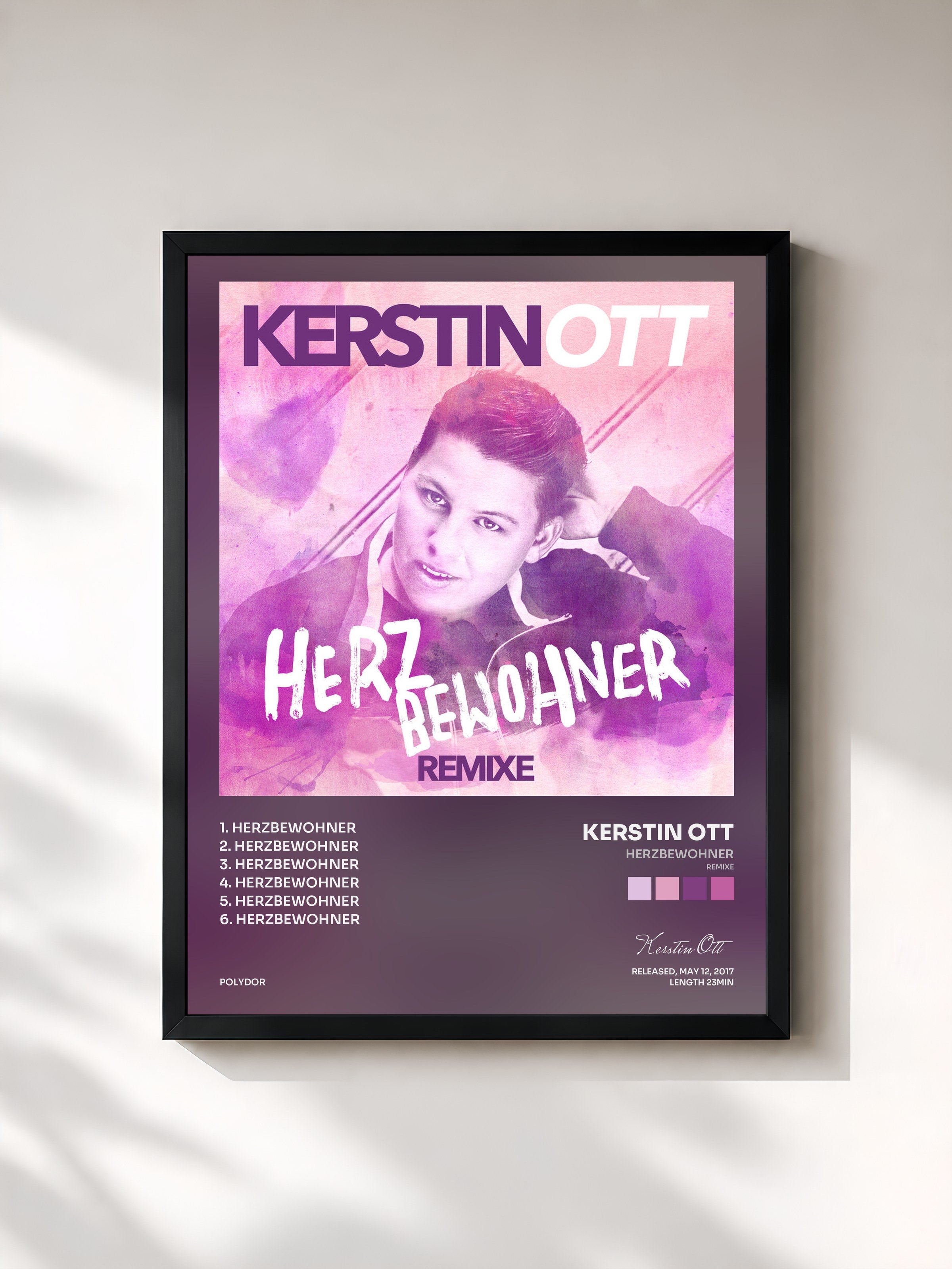 #noir Tableau de l'album Herzbewohner (Remixe) de Kerstin Ott, cadre noir, imprimé et encadré en France