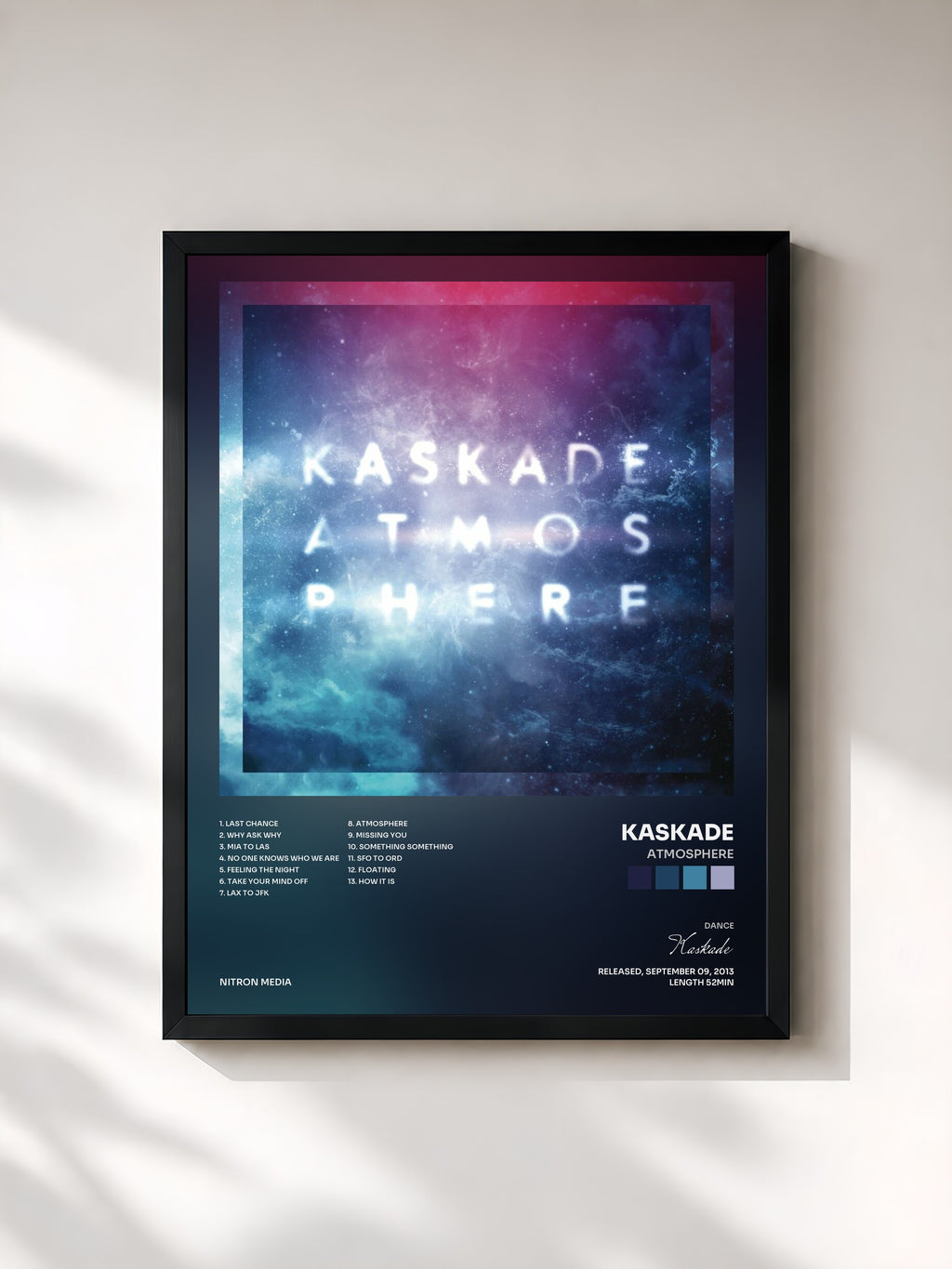 #noir Tableau de l'album Atmosphere de Kaskade, cadre noir, imprimé et encadré en France