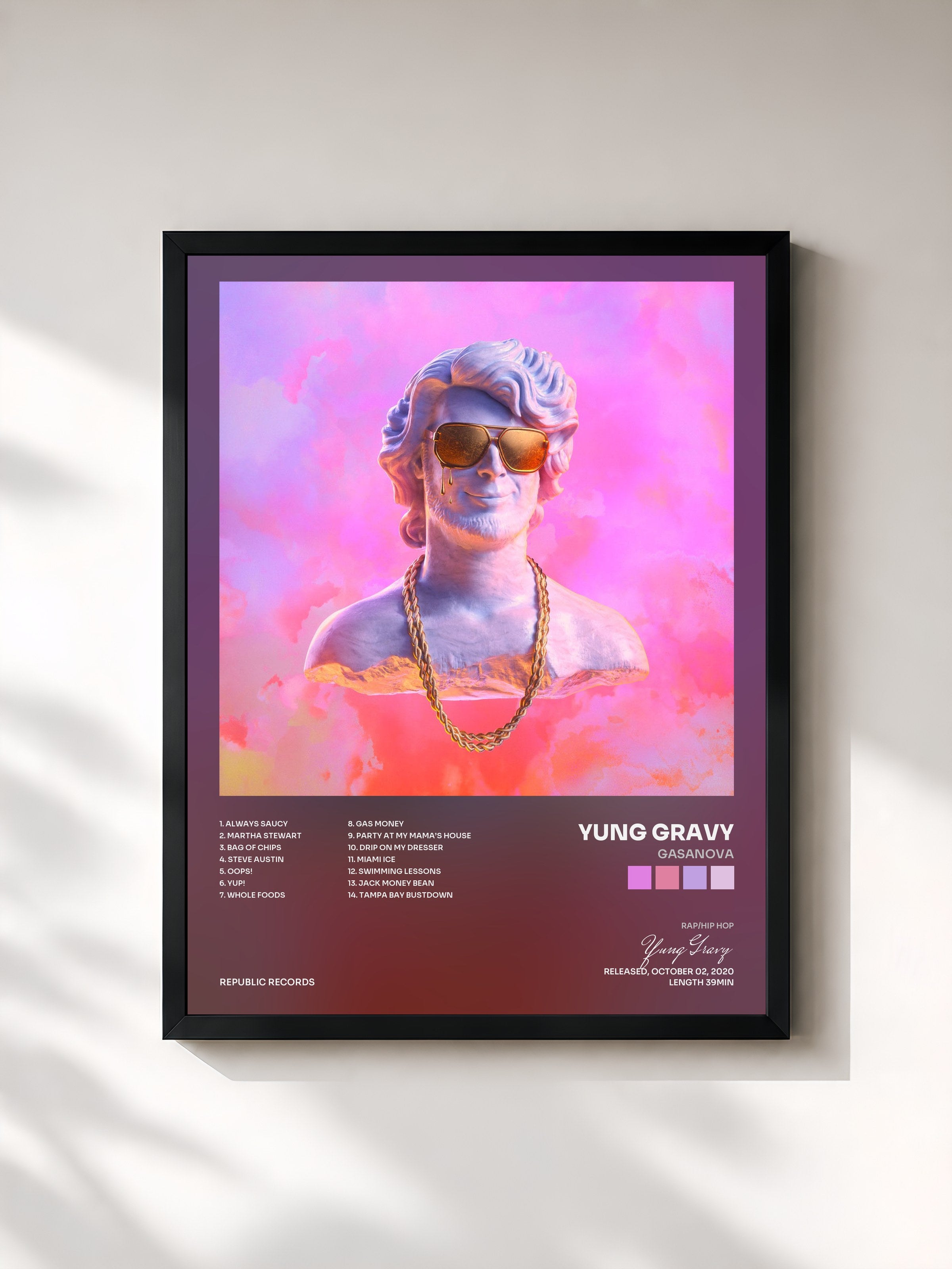 #noir Tableau de l'album Gasanova de Yung Gravy, cadre noir, imprimé et encadré en France