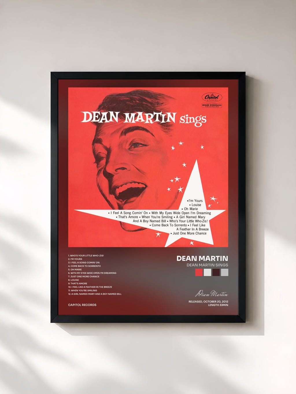 #noir Tableau de l'album Dean Martin Sings de Dean Martin, cadre noir, imprimé et encadré en France
