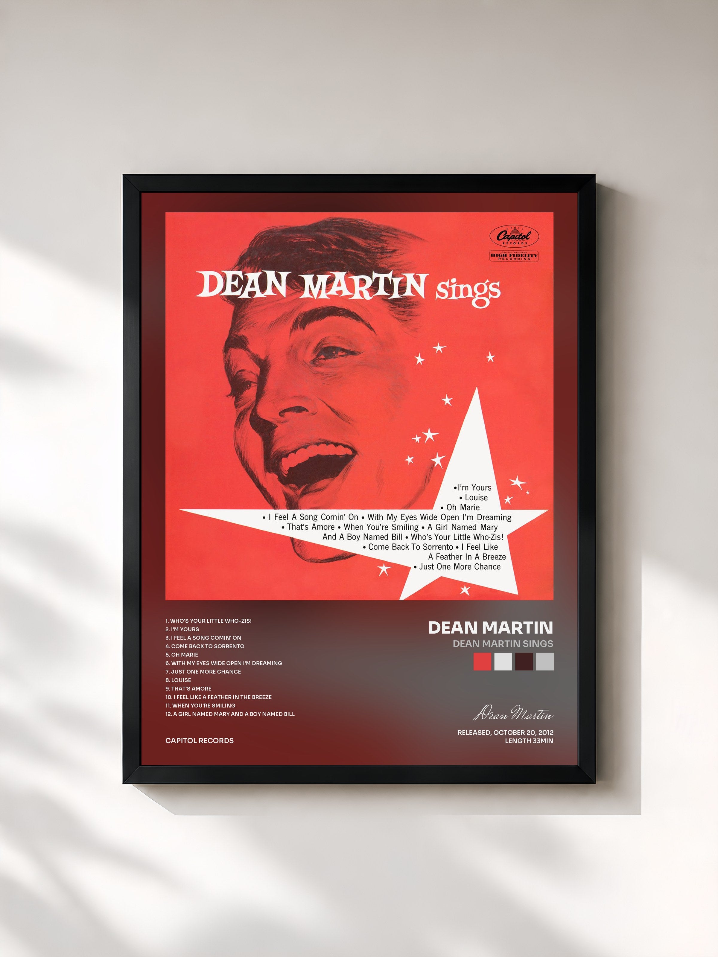 #noir Tableau de l'album Dean Martin Sings de Dean Martin, cadre noir, imprimé et encadré en France