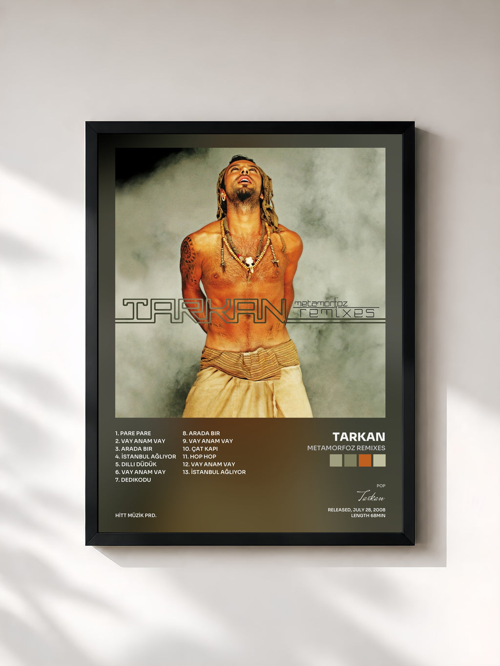#noir Tableau de l'album Metamorfoz Remixes de Tarkan, cadre noir, imprimé et encadré en France