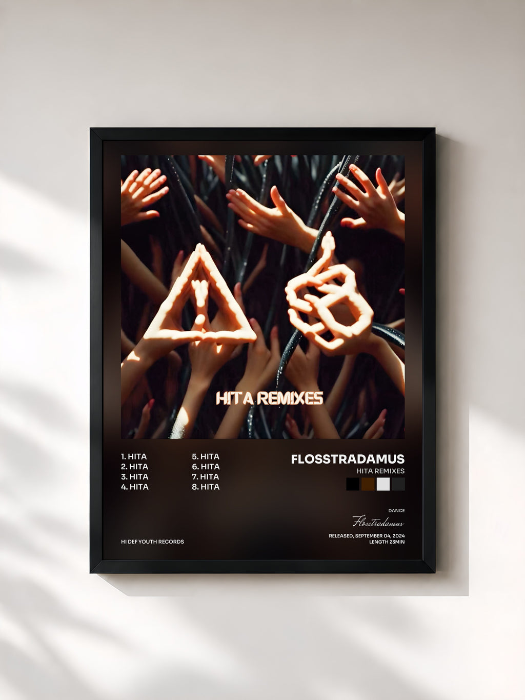 #noir Tableau de l'album HITA REMIXES de Flosstradamus, cadre noir, imprimé et encadré en France
