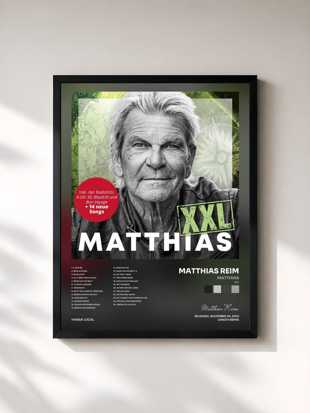 #noir Tableau de l'album MATTHIAS (XXL) de Matthias Reim, cadre noir, imprimé et encadré en France