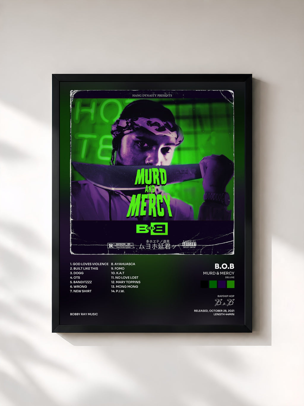 #noir Tableau de l'album Murd & Mercy (Deluxe) de B.o.B, cadre noir, imprimé et encadré en France