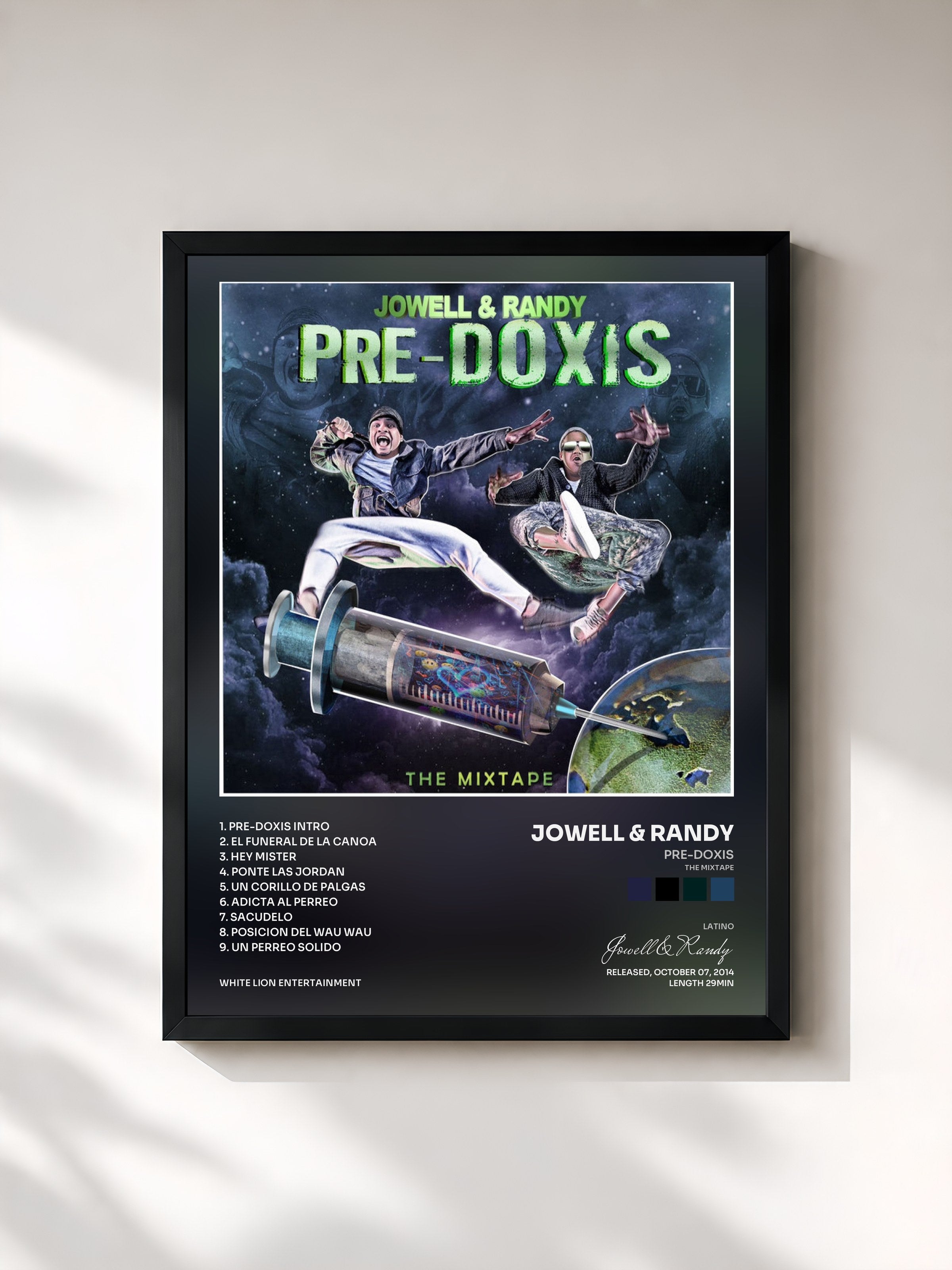 #noir Tableau de l'album Pre-Doxis (The Mixtape) de Jowell & Randy, cadre noir, imprimé et encadré en France