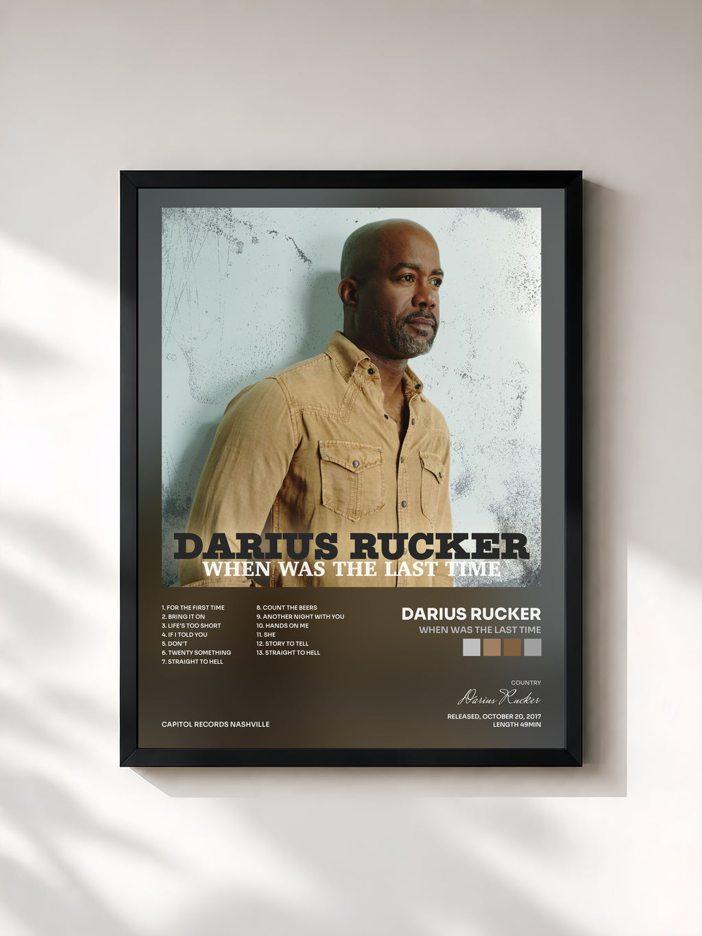 #noir Tableau de l'album When Was The Last Time de Darius Rucker, cadre noir, imprimé et encadré en France