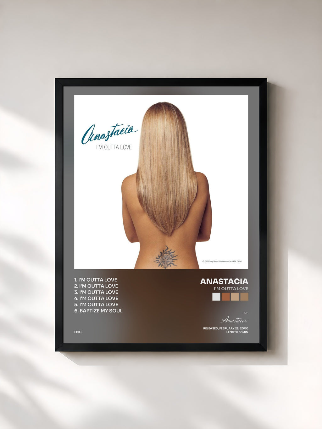 #noir Tableau de l'album I'm Outta Love de Anastacia, cadre noir, imprimé et encadré en France