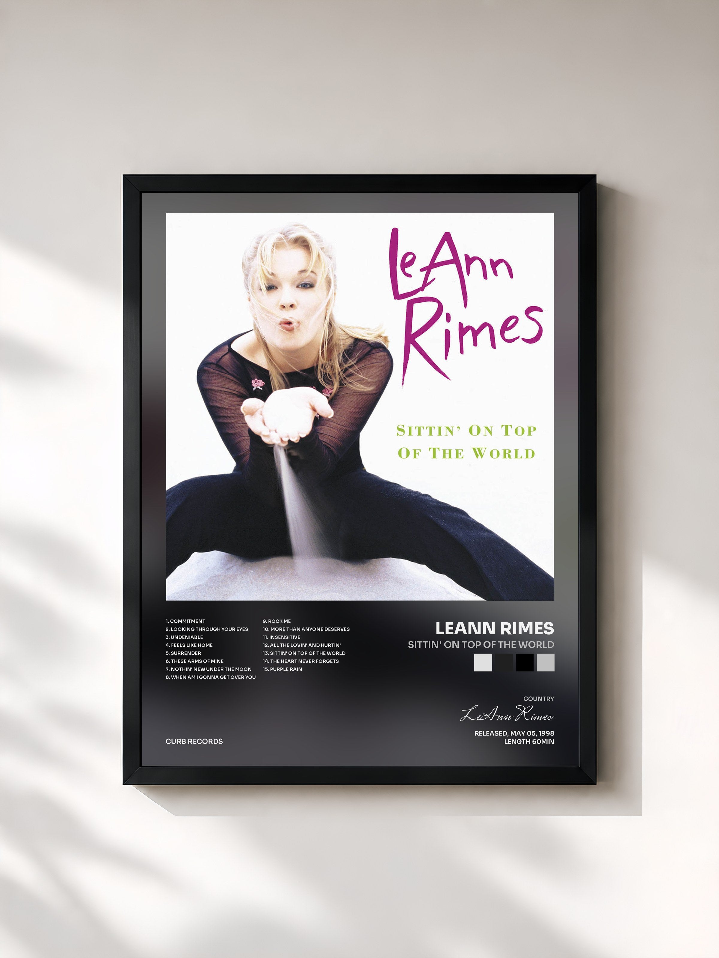 #noir Tableau de l'album Sittin' On Top Of The World de LeAnn Rimes, cadre noir, imprimé et encadré en France