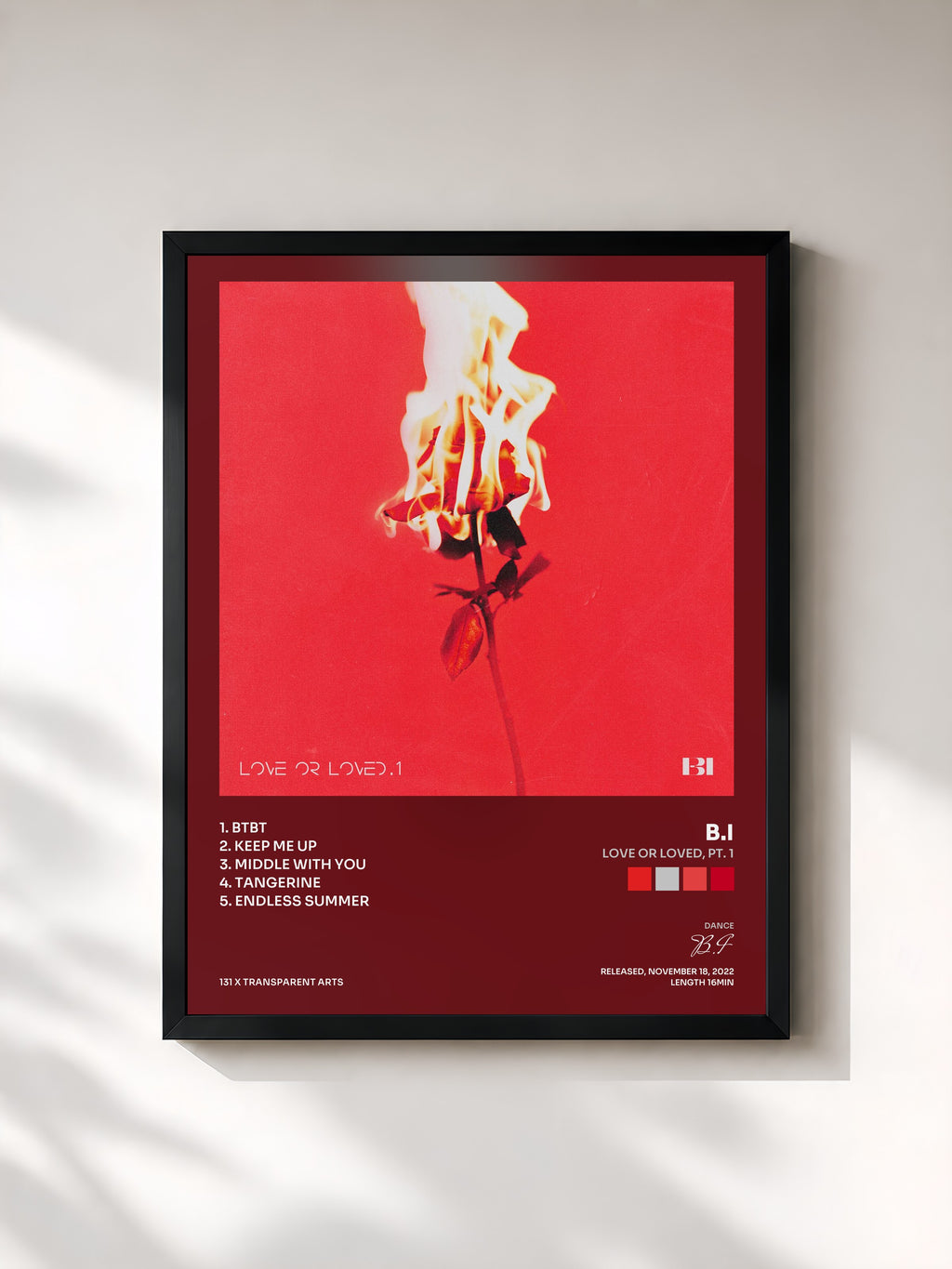 #noir Tableau de l'album Love or Loved, Pt. 1 de B.I, cadre noir, imprimé et encadré en France