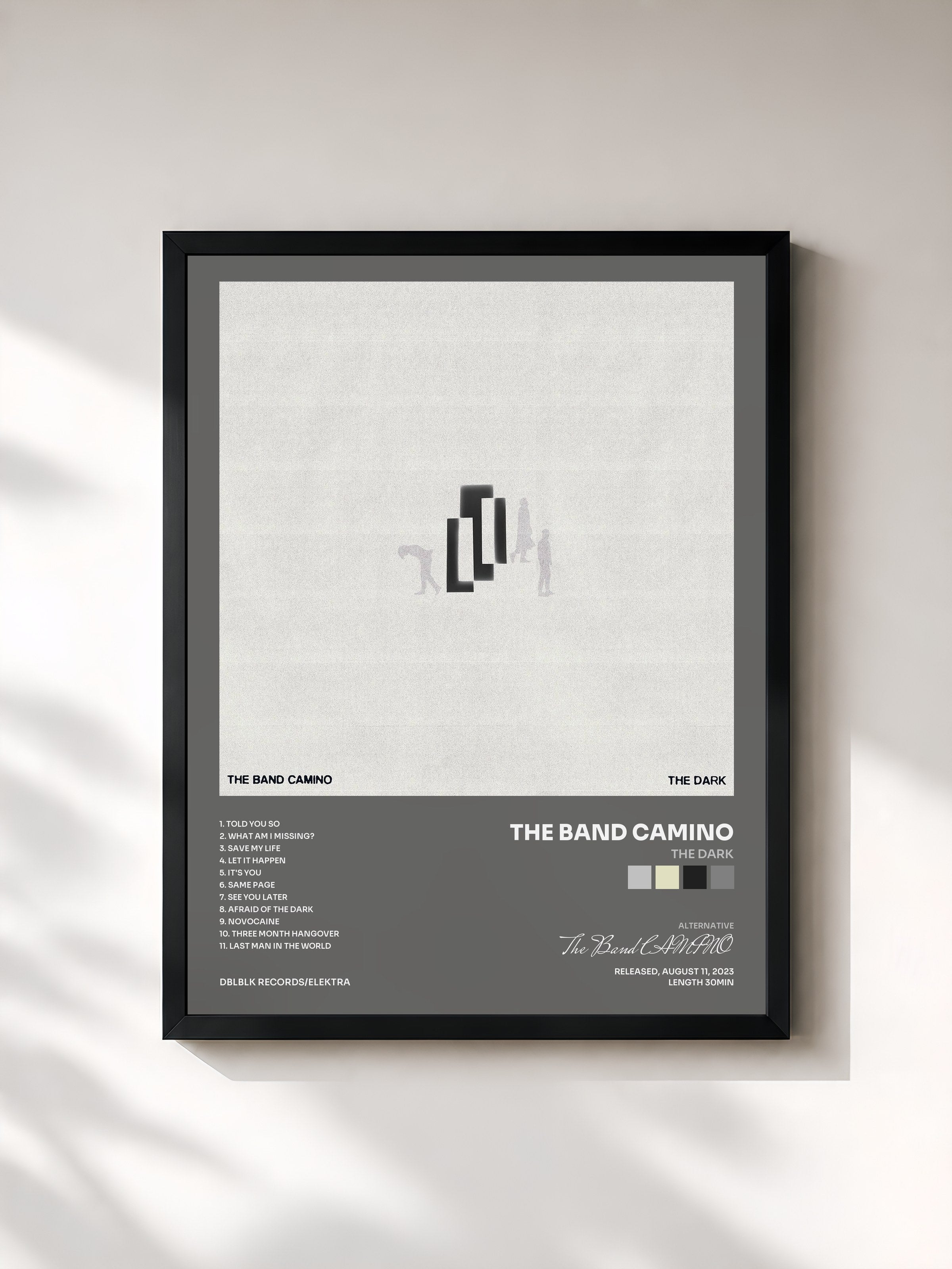 #noir Tableau de l'album The Dark de The Band CAMINO, cadre noir, imprimé et encadré en France