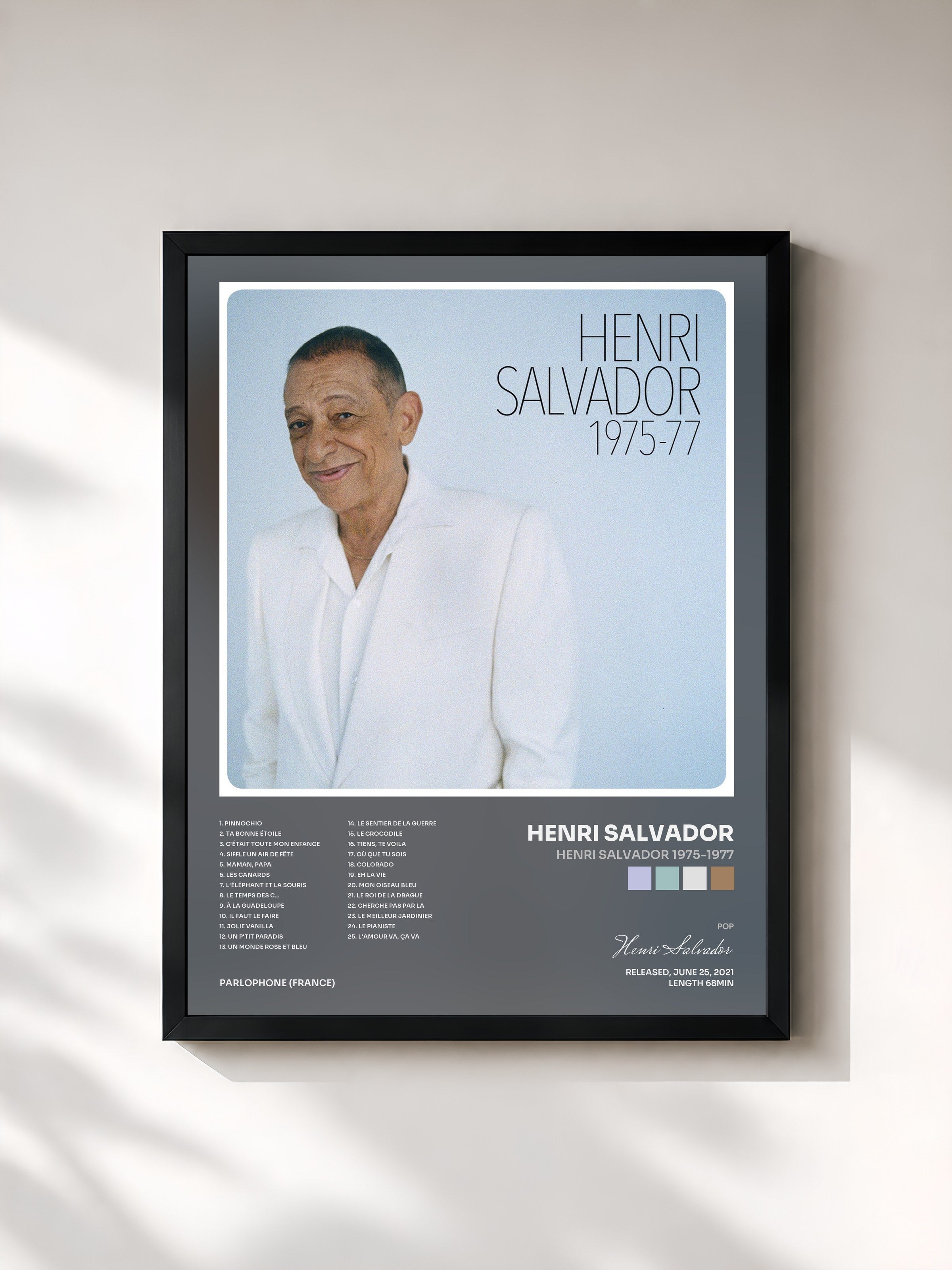 #noir Tableau de l'album Henri Salvador 1975-1977 de Henri Salvador, cadre noir, imprimé et encadré en France