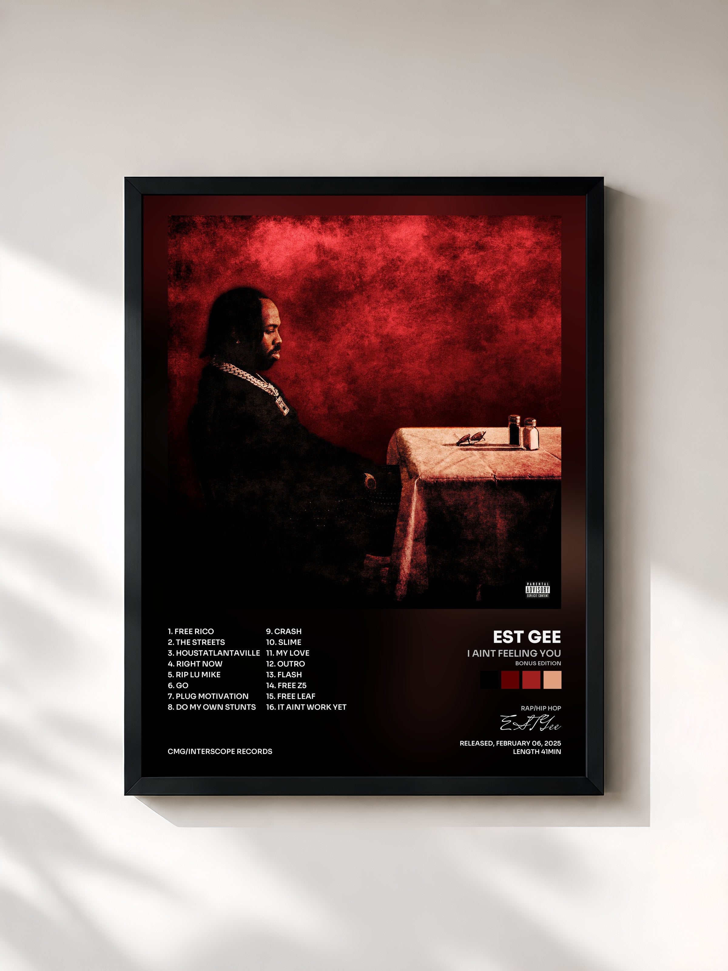 #noir Tableau de l'album I Aint Feeling You (Bonus Edition) de EST Gee, cadre noir, imprimé et encadré en France