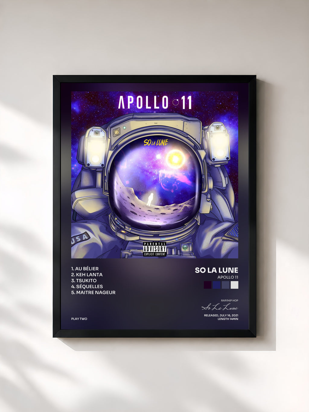 #noir Tableau de l'album Apollo 11 de So La Lune, cadre noir, imprimé et encadré en France