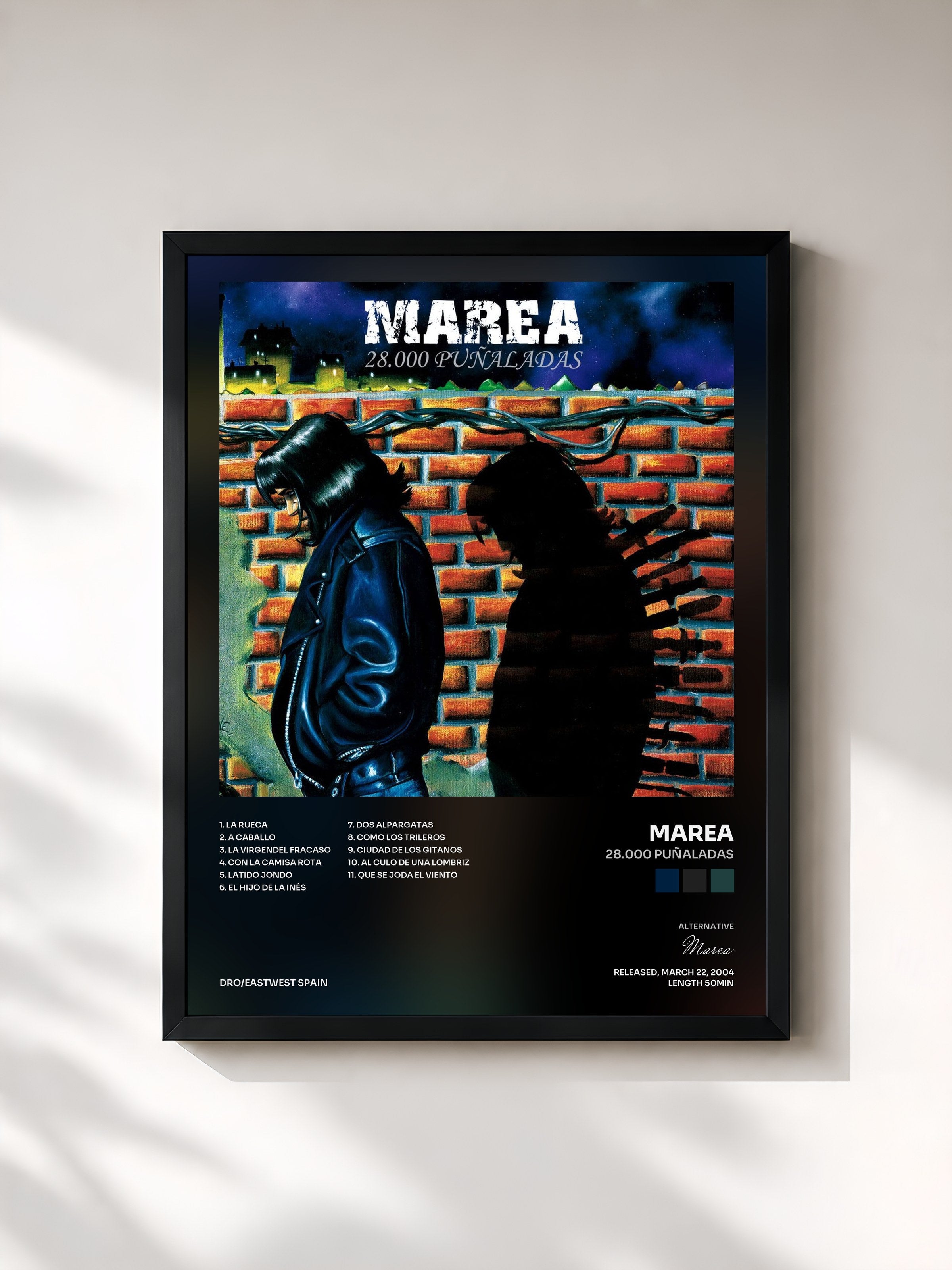 #noir Tableau de l'album 28.000 puñaladas de Marea, cadre noir, imprimé et encadré en France