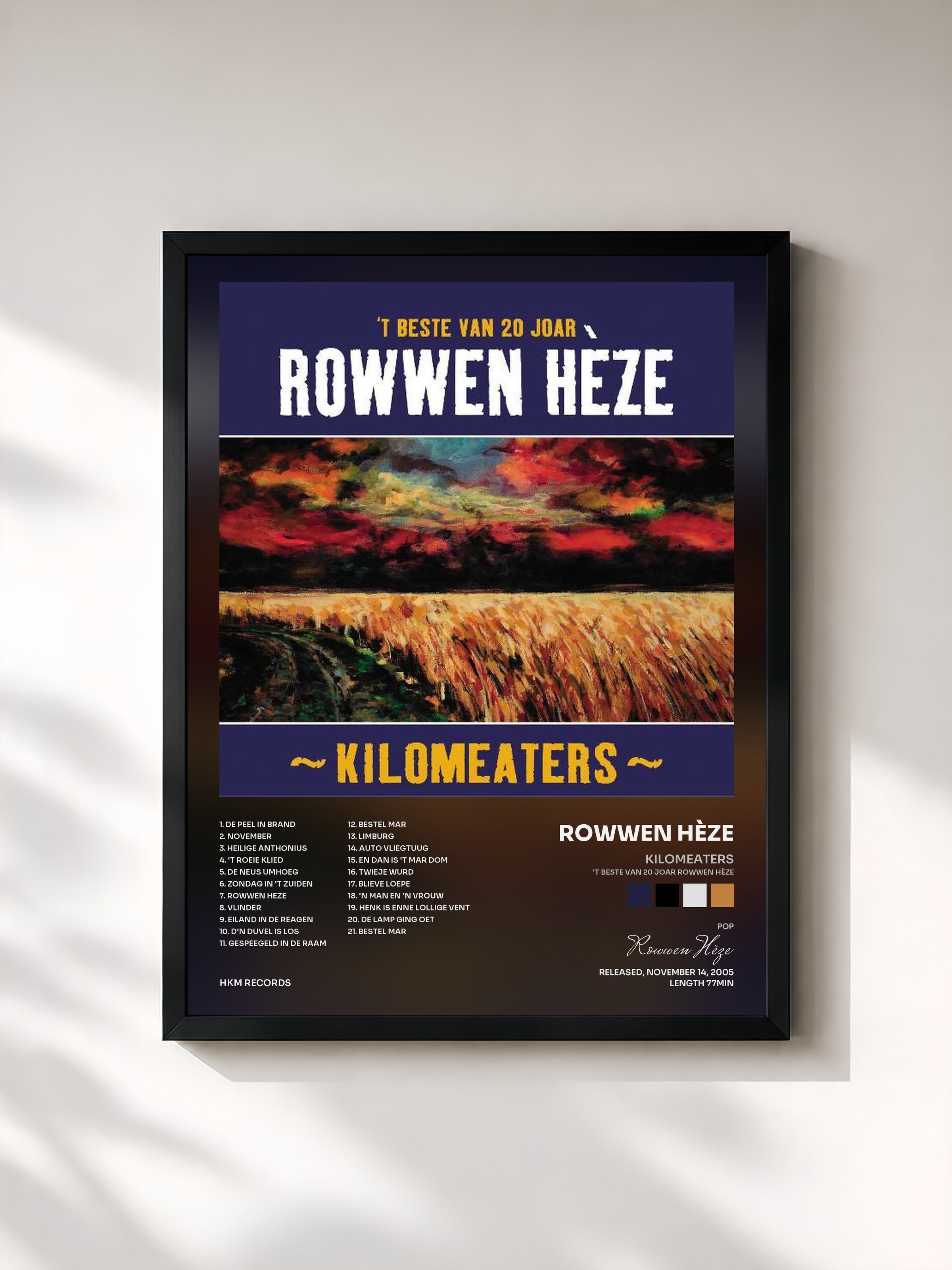 #noir Tableau de l'album Kilomeaters ('T Beste Van 20 Joar Rowwen Hèze) de Rowwen Hèze, cadre noir, imprimé et encadré en France