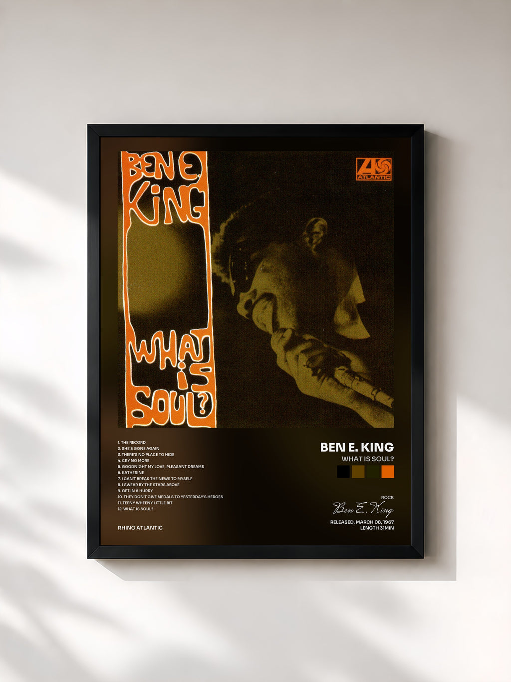 #noir Tableau de l'album What Is Soul? de Ben E. King, cadre noir, imprimé et encadré en France
