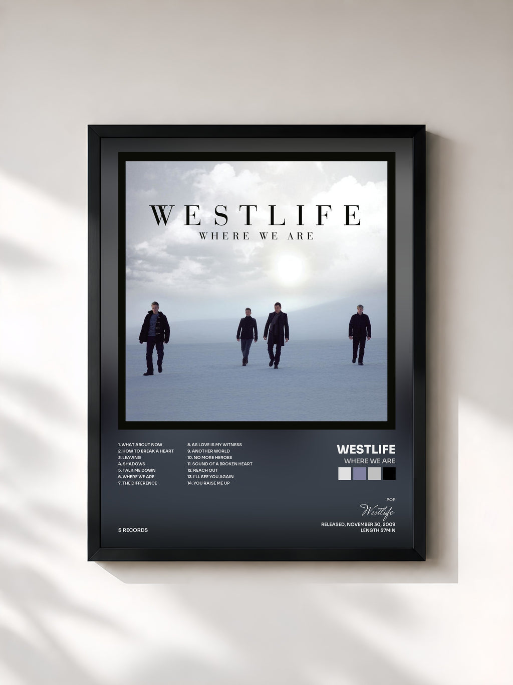 #noir Tableau de l'album Where We Are de Westlife, cadre noir, imprimé et encadré en France