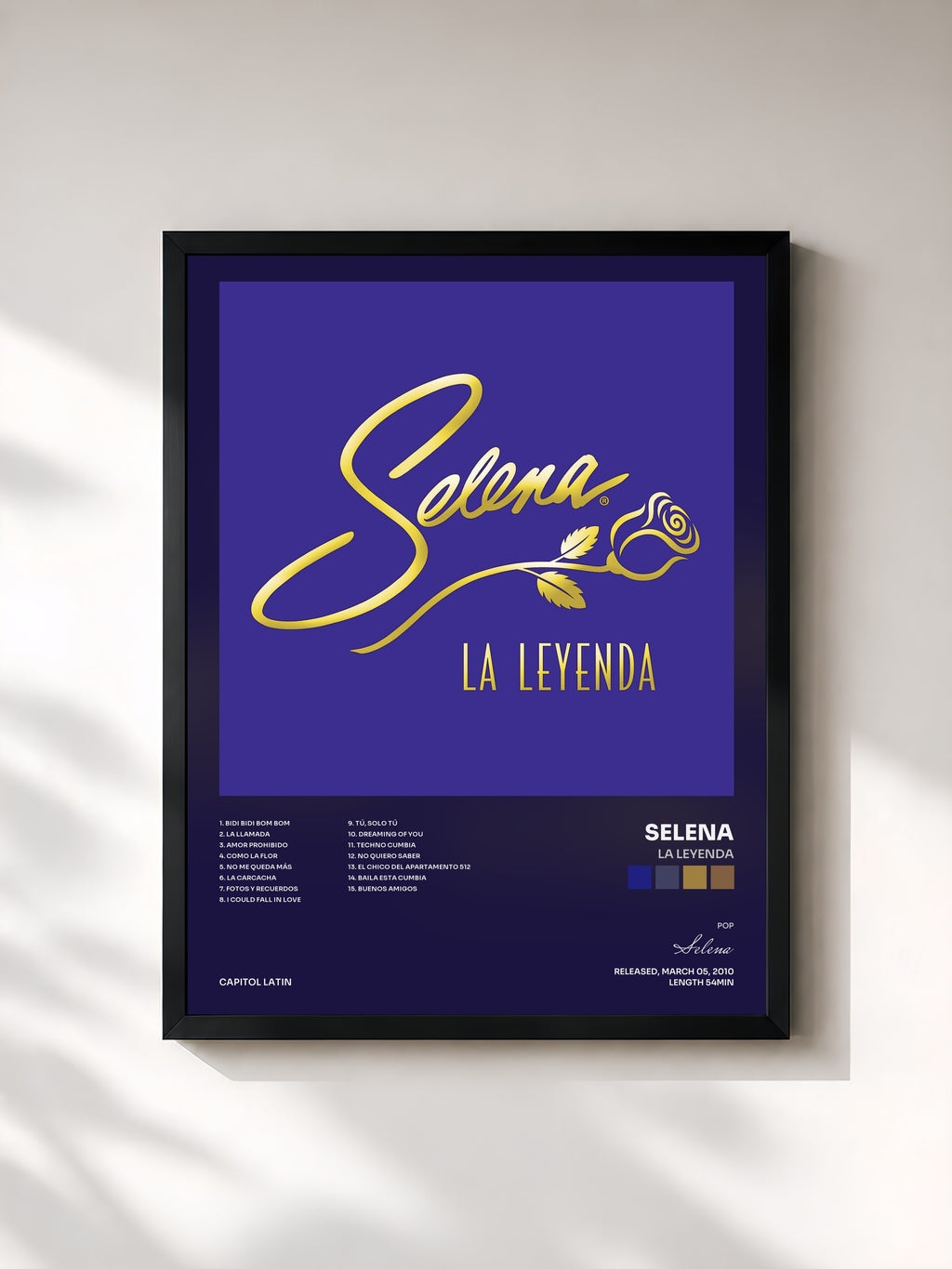 #noir Tableau de l'album La Leyenda de Selena, cadre noir, imprimé et encadré en France