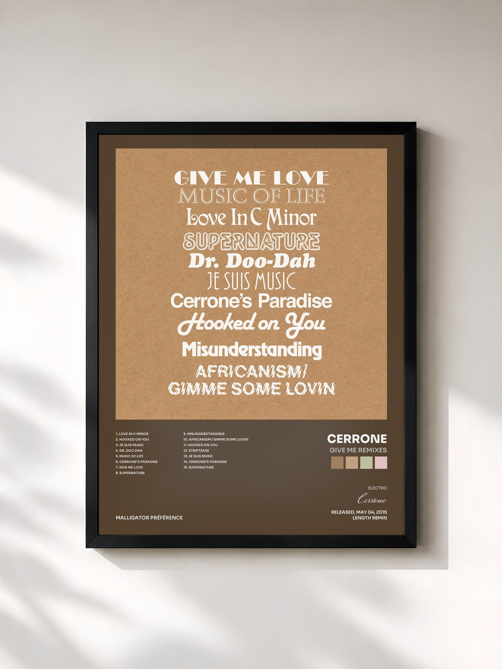 #noir Tableau de l'album Give Me Remixes de Cerrone, cadre noir, imprimé et encadré en France