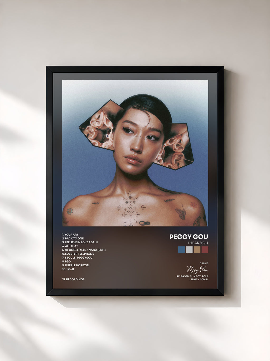 #noir Tableau de l'album I Hear You de Peggy Gou, cadre noir, imprimé et encadré en France