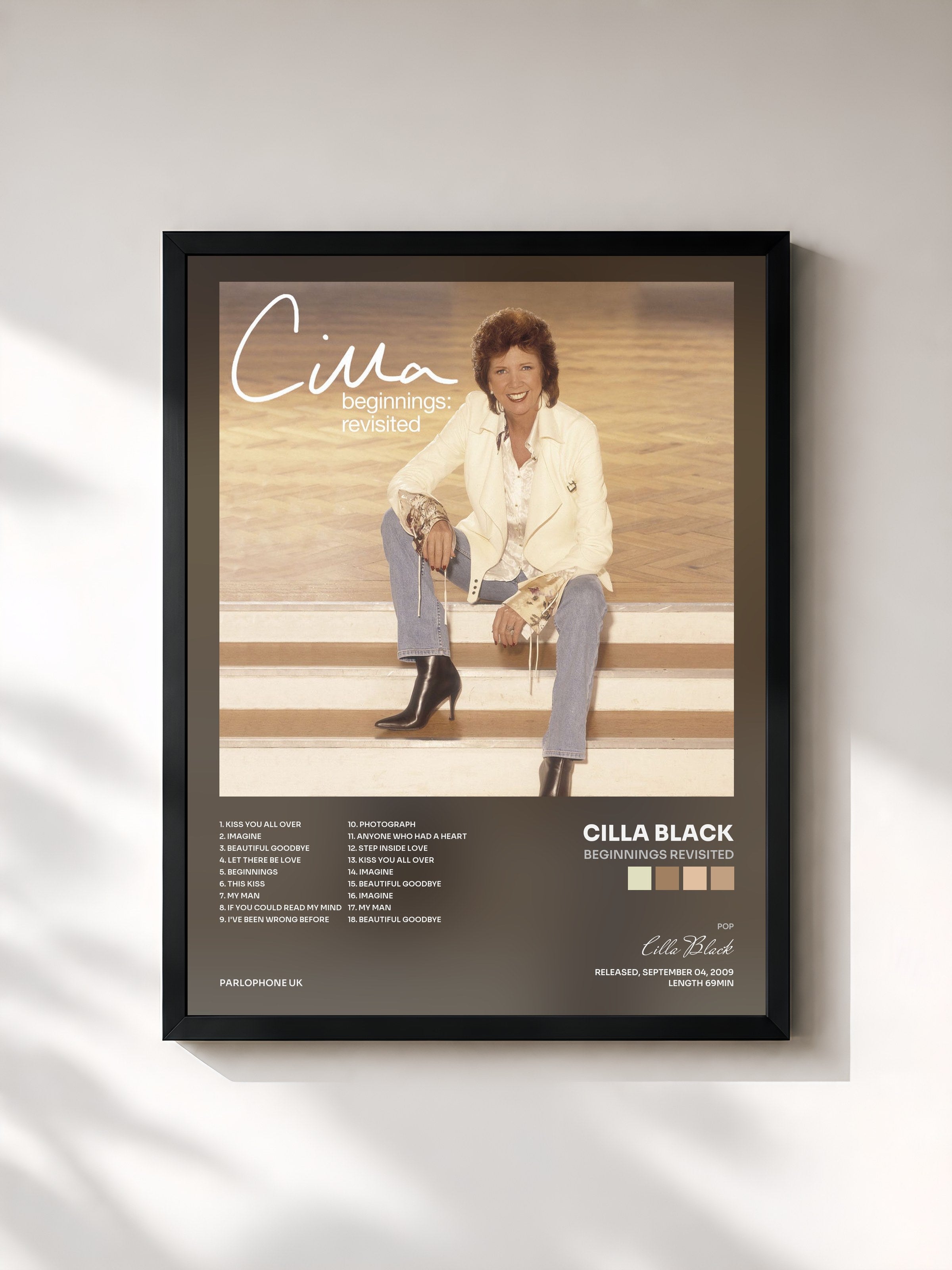#noir Tableau de l'album Beginnings Revisited de Cilla Black, cadre noir, imprimé et encadré en France