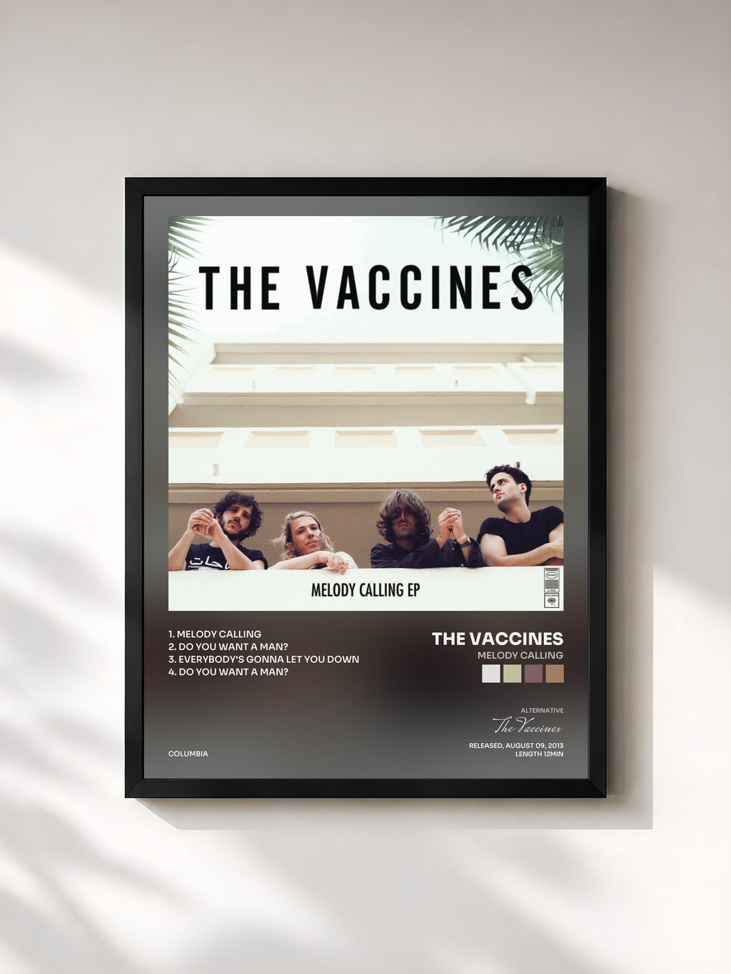 #noir Tableau de l'album Melody Calling de The Vaccines, cadre noir, imprimé et encadré en France