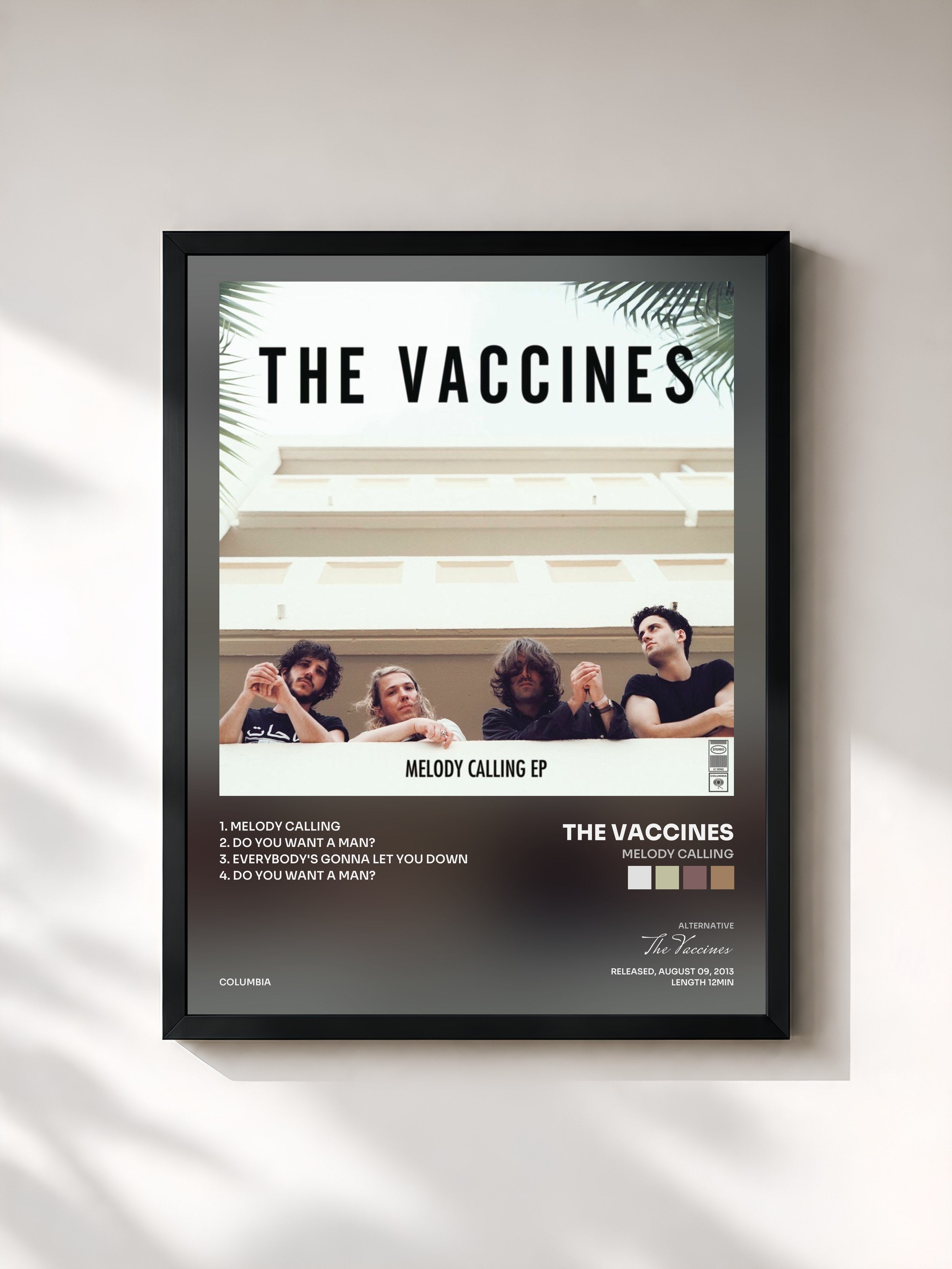 #noir Tableau de l'album Melody Calling de The Vaccines, cadre noir, imprimé et encadré en France