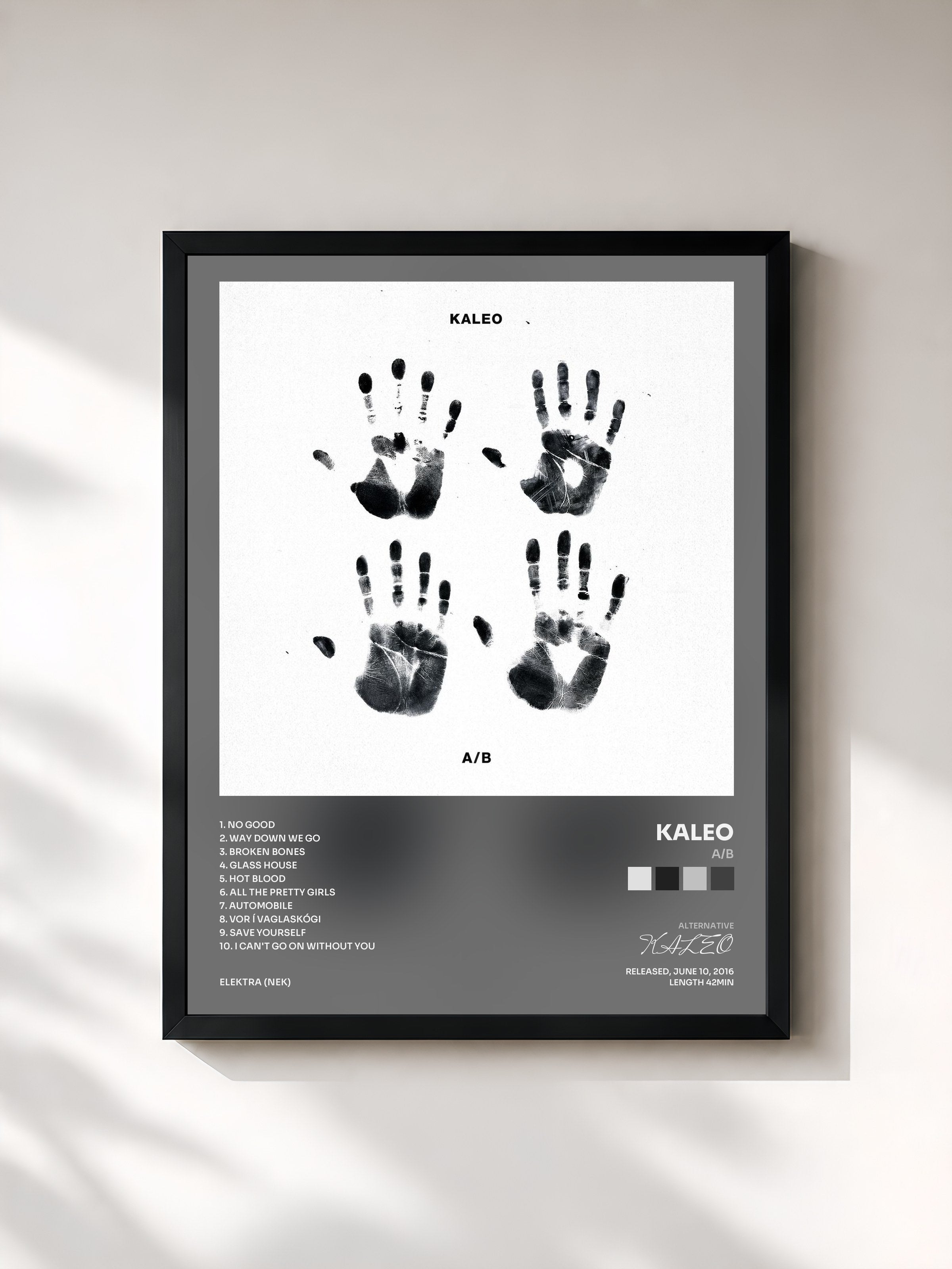#noir Tableau de l'album A/B de KALEO, cadre noir, imprimé et encadré en France