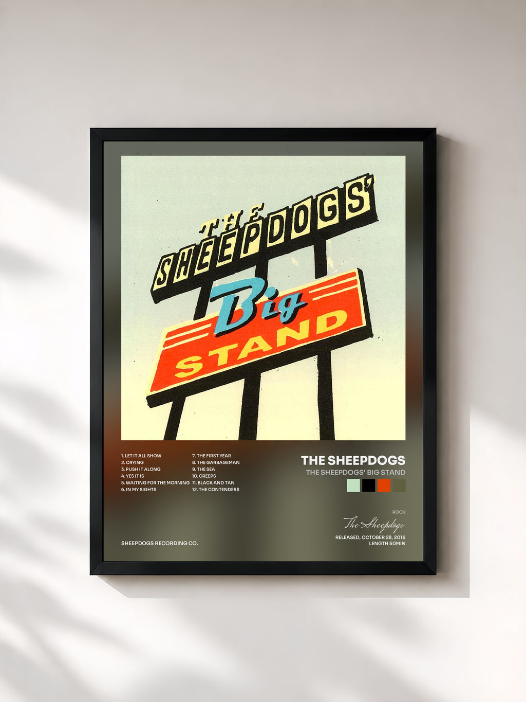 #noir Tableau de l'album The Sheepdogs' Big Stand de The Sheepdogs, cadre noir, imprimé et encadré en France