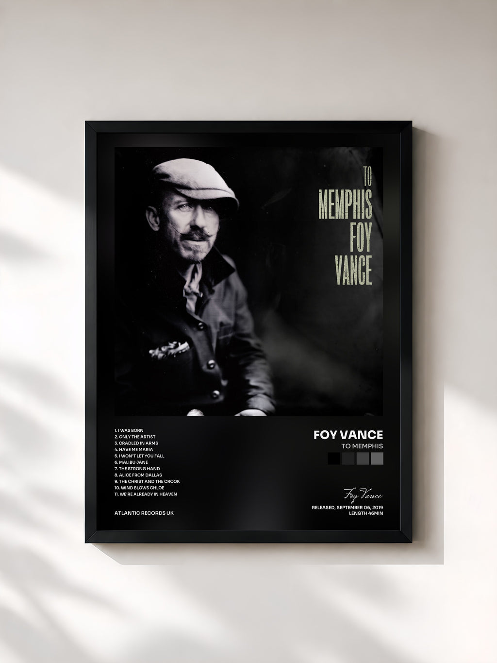 #noir Tableau de l'album To Memphis de Foy Vance, cadre noir, imprimé et encadré en France