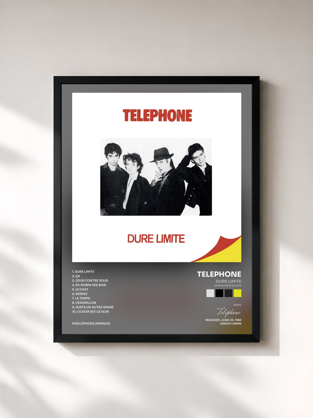 #noir Tableau de l'album Dure limite (Remasterisé en 2015) de Telephone, cadre noir, imprimé et encadré en France