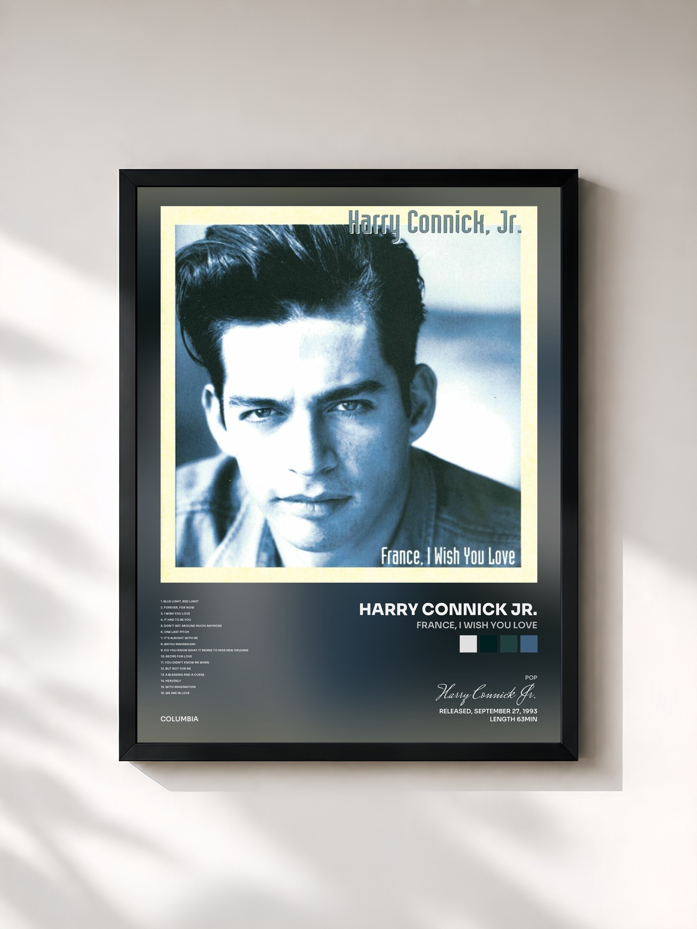 #noir Tableau de l'album France, I Wish You Love de Harry Connick Jr., cadre noir, imprimé et encadré en France