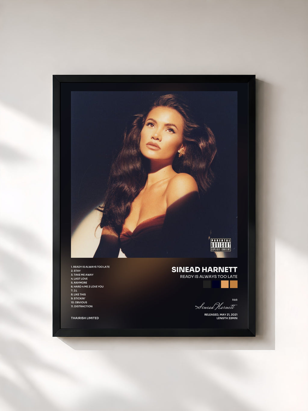 #noir Tableau de l'album Ready is Always Too Late de Sinead Harnett, cadre noir, imprimé et encadré en France