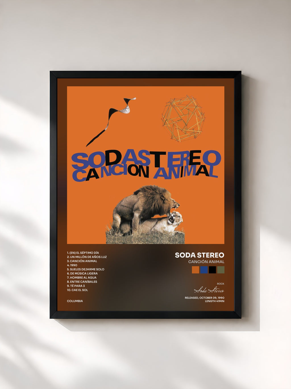 #noir Tableau de l'album Canción Animal de Soda Stereo, cadre noir, imprimé et encadré en France