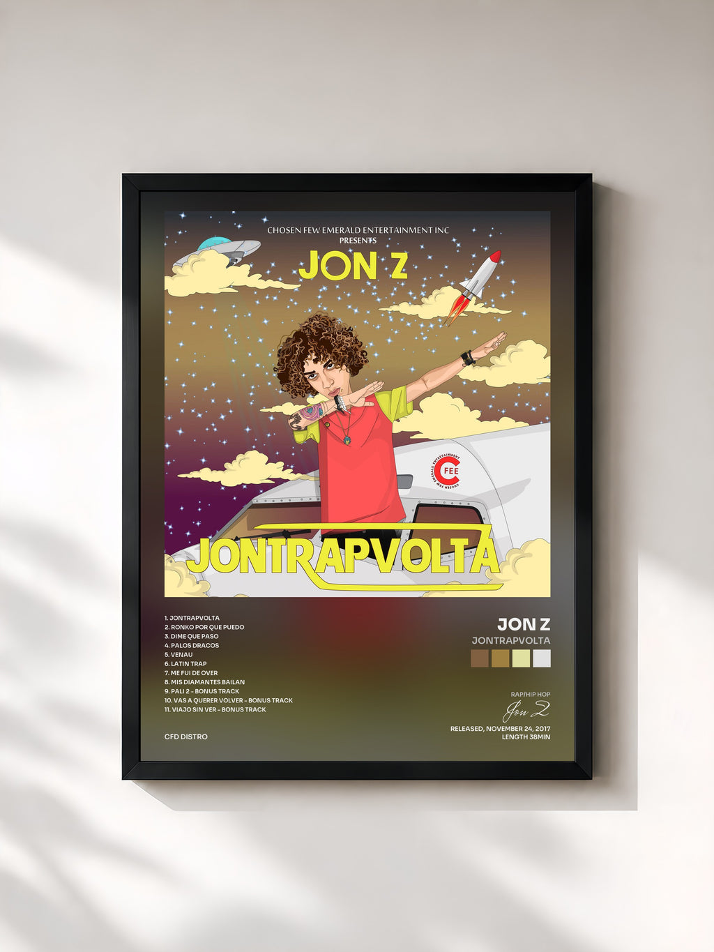 #noir Tableau de l'album JonTrapVolta de Jon Z, cadre noir, imprimé et encadré en France