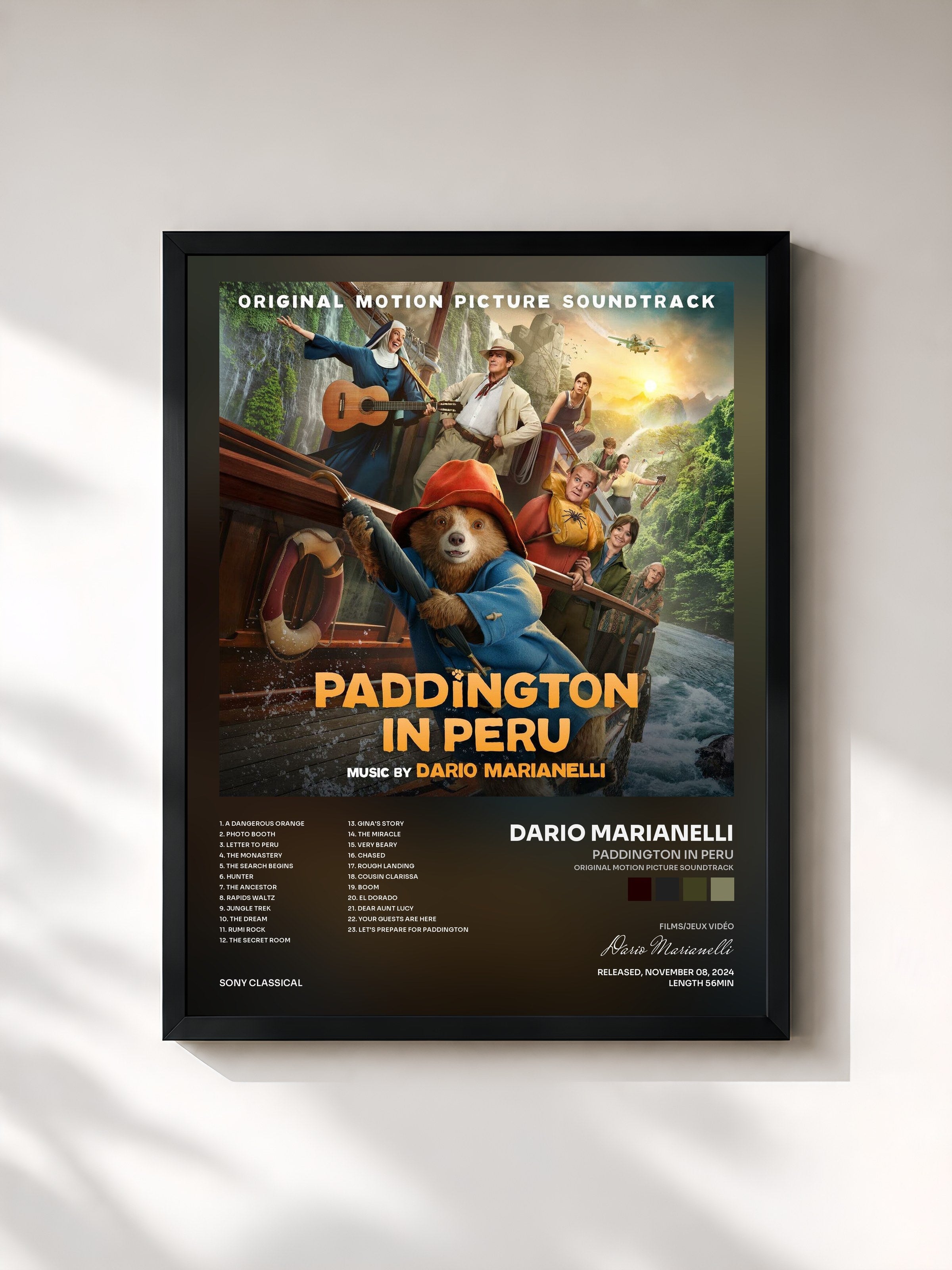 #noir Tableau de l'album Paddington in Peru (Original Motion Picture Soundtrack) de Dario Marianelli, cadre noir, imprimé et encadré en France